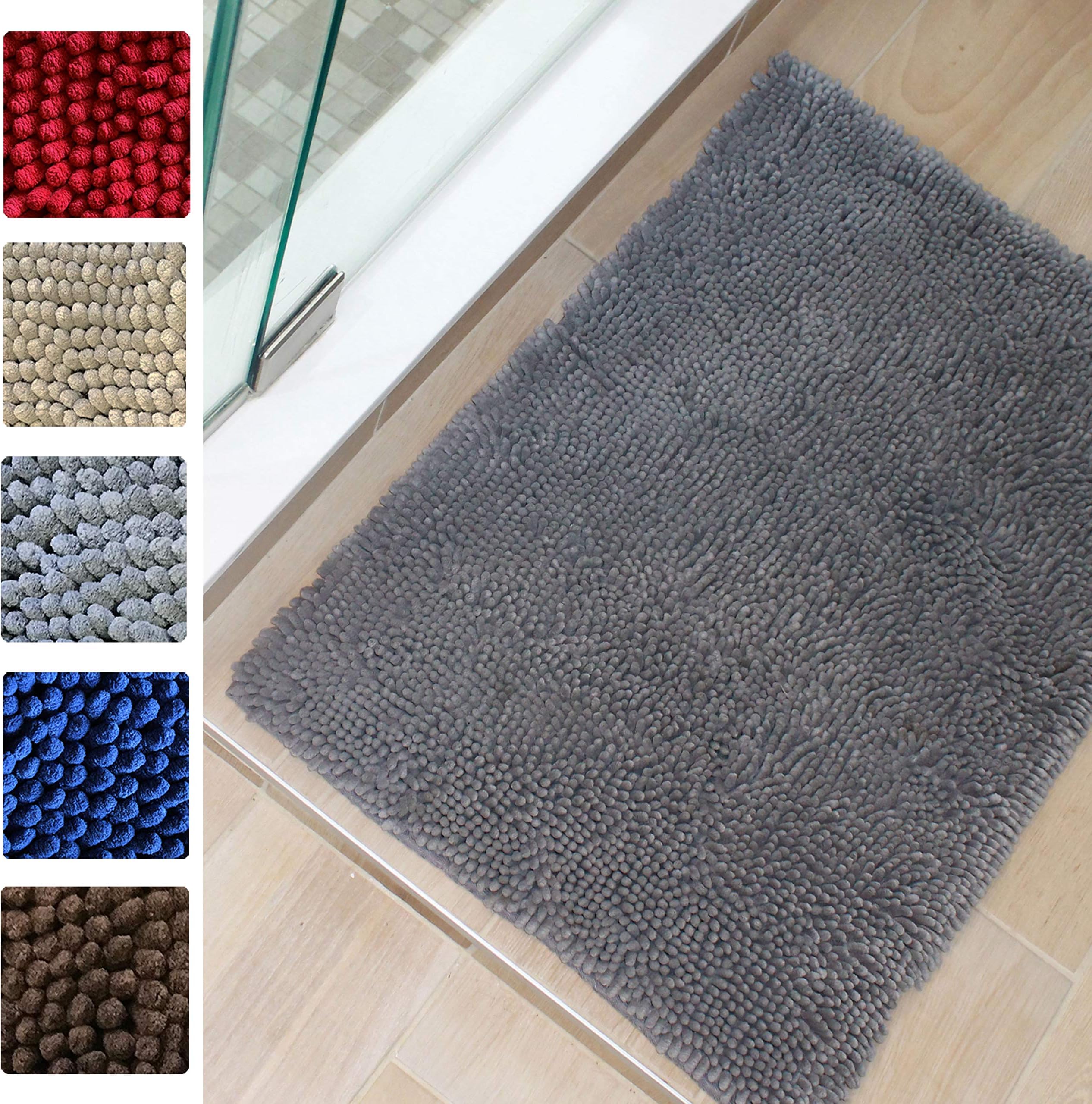 Enthusiast Gear Bath Mat – Shaggy Shower Rug with Water Absorbent Soft Microfibers - Non-Slip & Machine Wash/Dry – Perfect Plush Carpet Mats for Bathroom, Tub and Shower