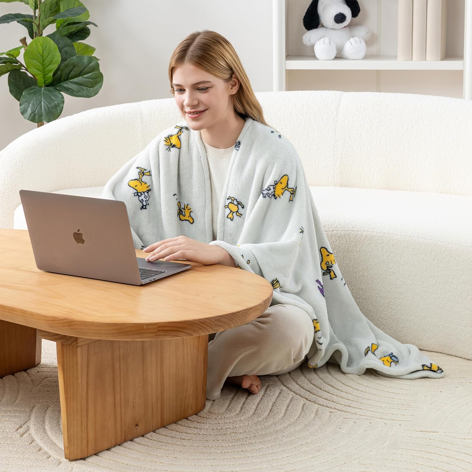 Berkshire Peanuts® Wearable Throw – Snoopy Print PrimaLush™ Plush Shawl Blanket, 58" x 64"