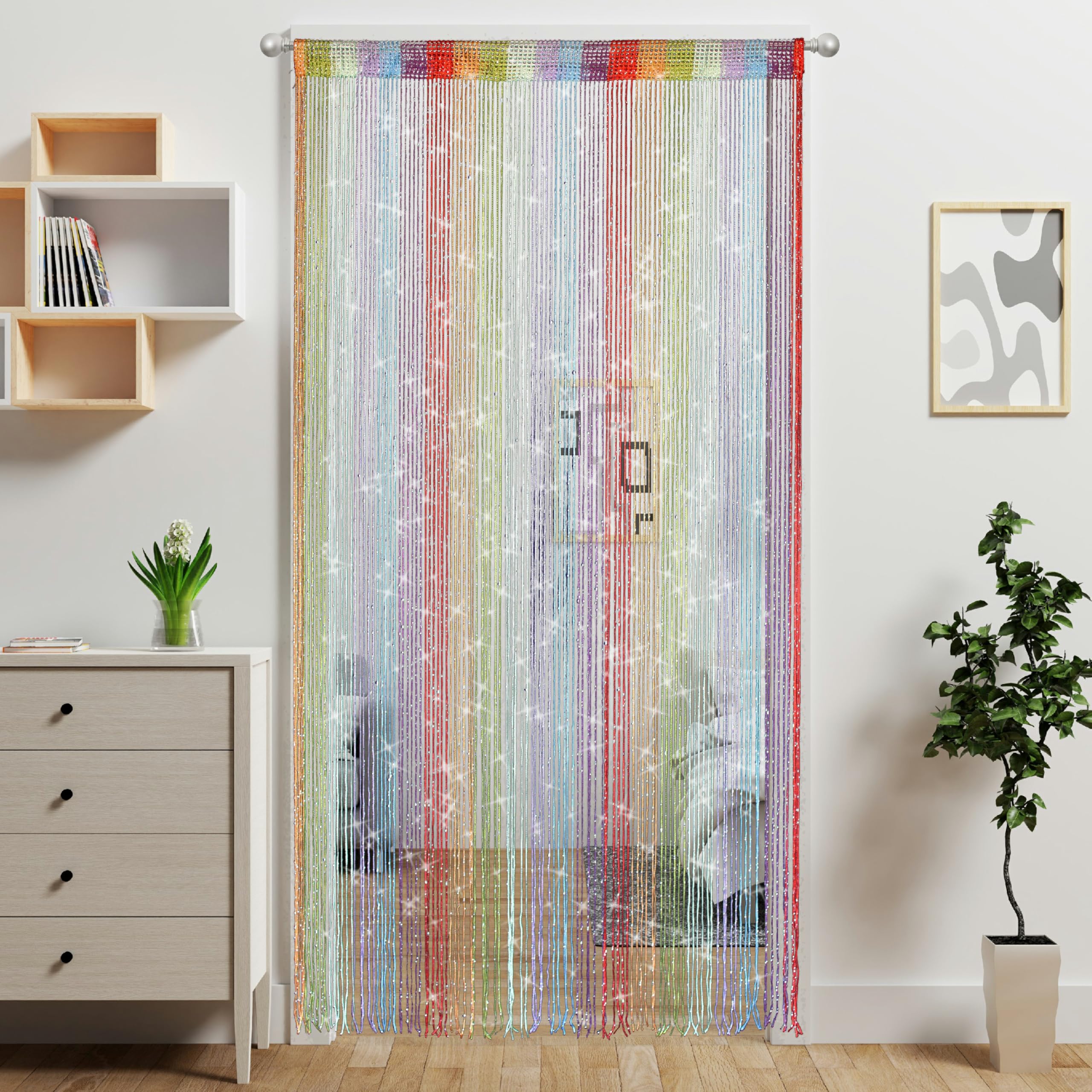 Ateasierlife Rainbow Door String Curtain Doorway Beads Curtains,Hanging Room Divider Beaded Decor Hippie Glitter Fringe Panel Closet Window Wall Backdrop Doors Sequin Sheer Boho Doors Tassel (Rainbow)