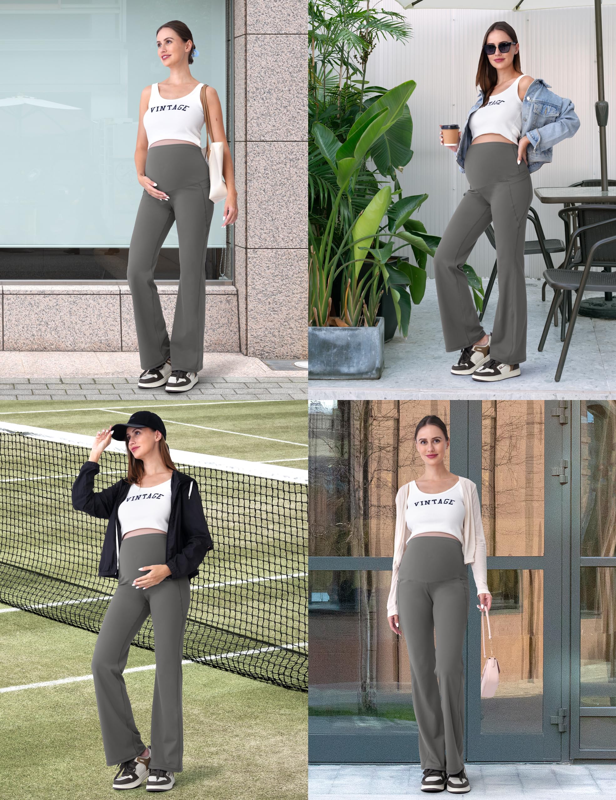 SUNNYBUY Leggings deportivos de mujer para embarazadas, pantalones de yoga para embarazadas, pantalones de maternidad sobre el abdomen, leggings de cintura alta con bolsillos