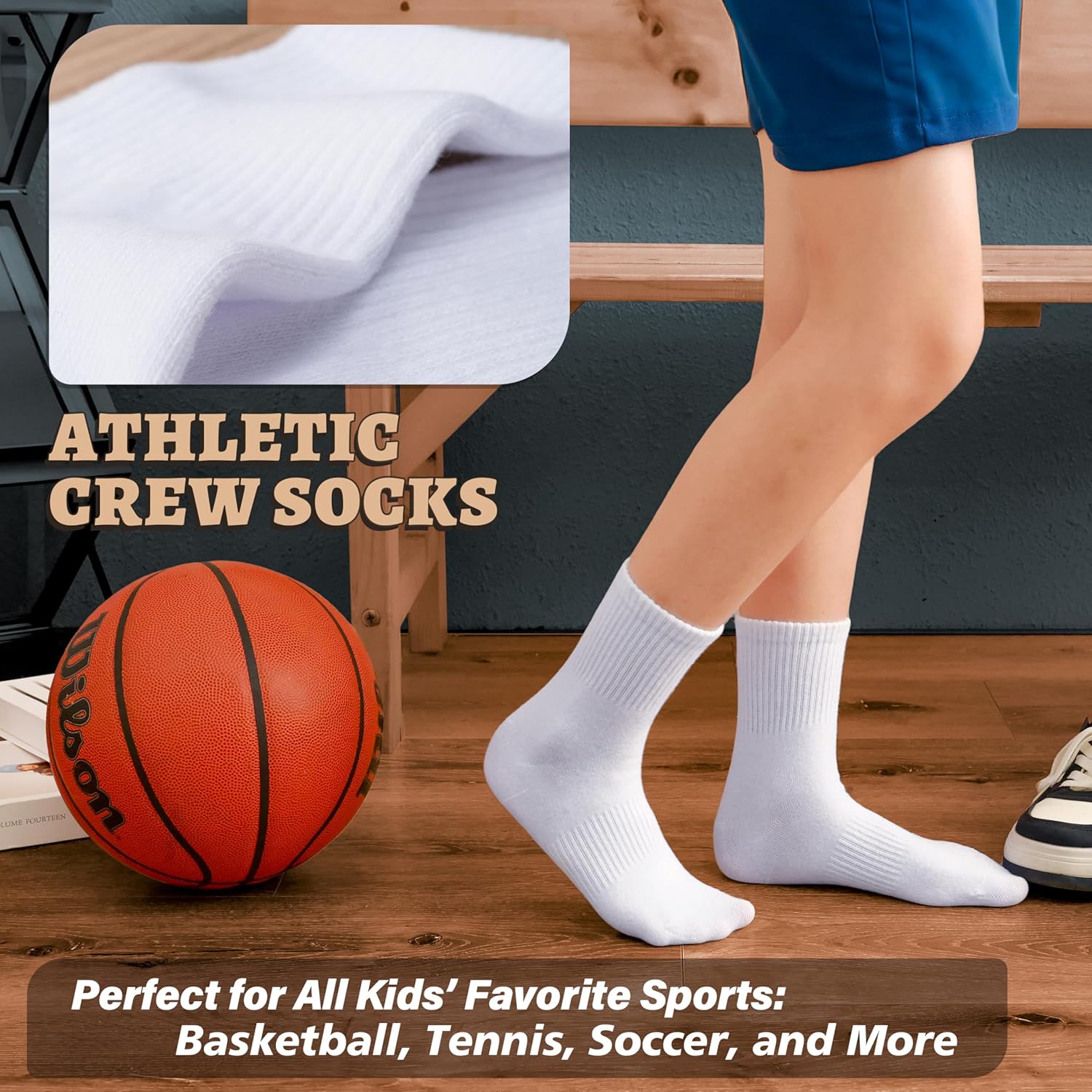 ANTSANG Kids School Athletic Sports Cotton Socks, Breathable Soft Crew Socks for Teen Girls Boys, 6 Pairs - Image 4