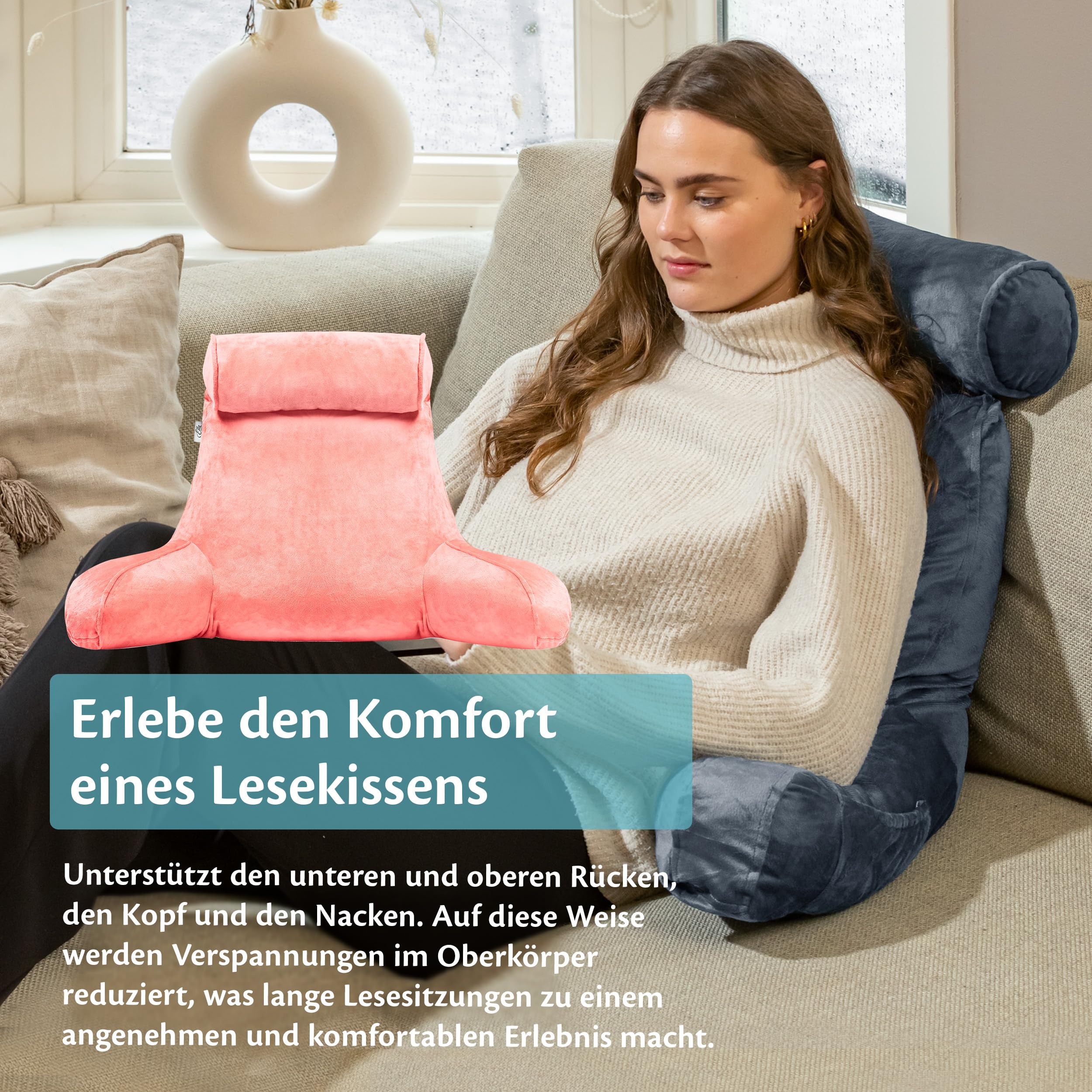 Builrand Leeskussen voor bed en bank, boekenkussen met afneembare Builrand Leeskussen voor bed en bank, boekenkussen met afneembare