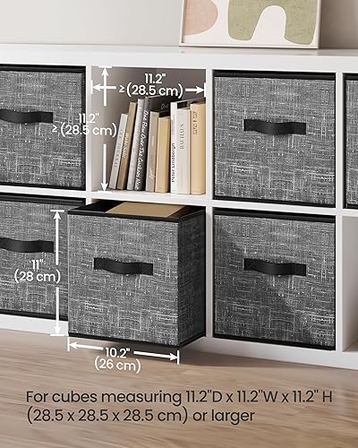 Miniatura 32 de SONGMICS - Cubos de almacenamiento, cubos plegables de 13 pulgadas, con asas dobles, juego de 6, organizadores de armario para estantes, color gris