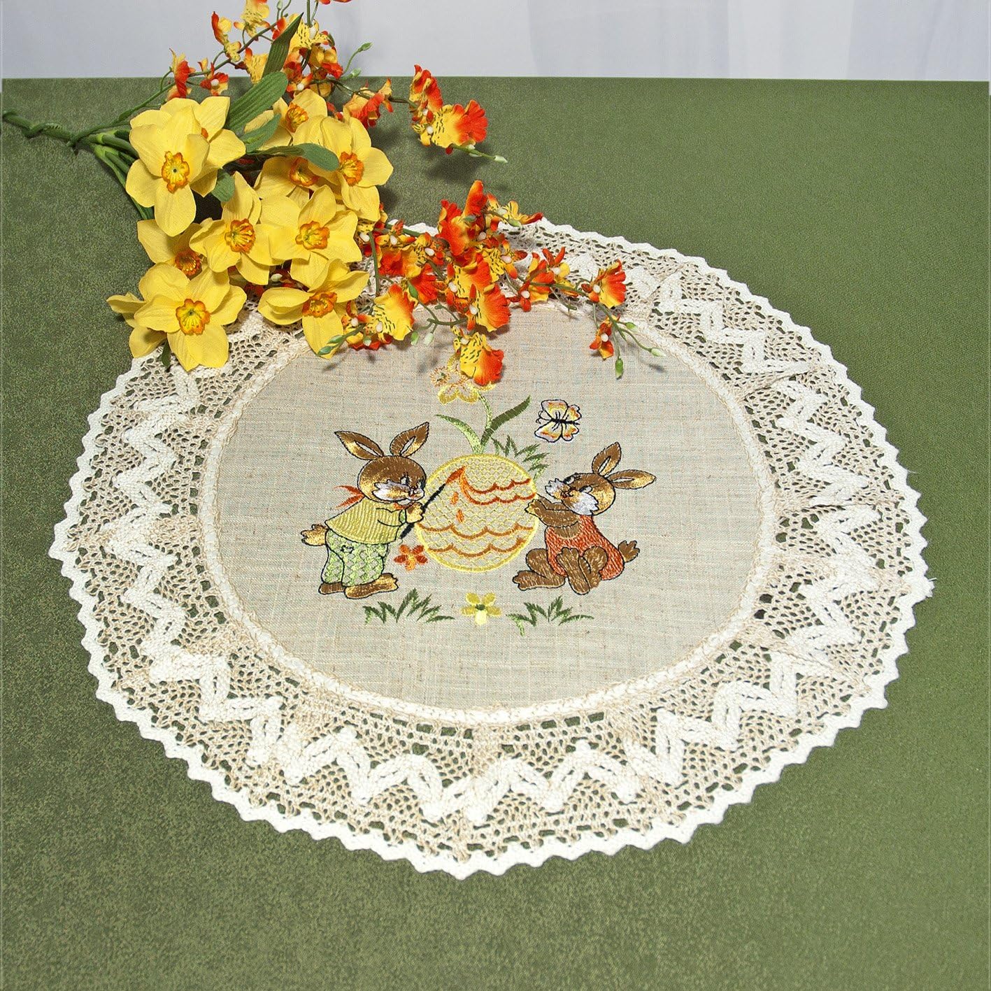 Set of 2-joli Embroidered Placemats/Set Rabbits Start Plant "superbe. Quality österliche Curls Embroidery and dentelle-set Easter Table Runner 40 cm-serie tischläufern '&'
