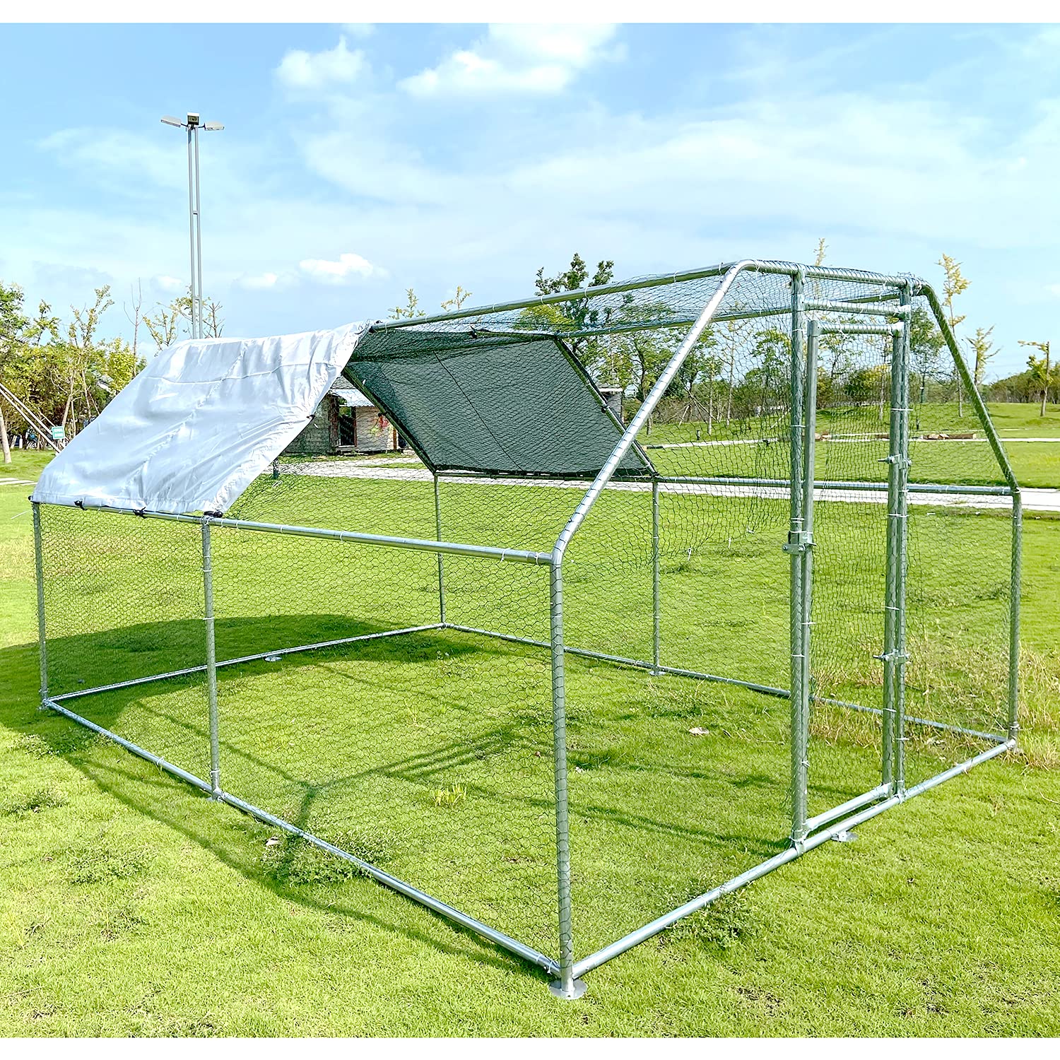 Large Metal Chicken Coop Outdoor Duck House Walk in Poultry Cage 