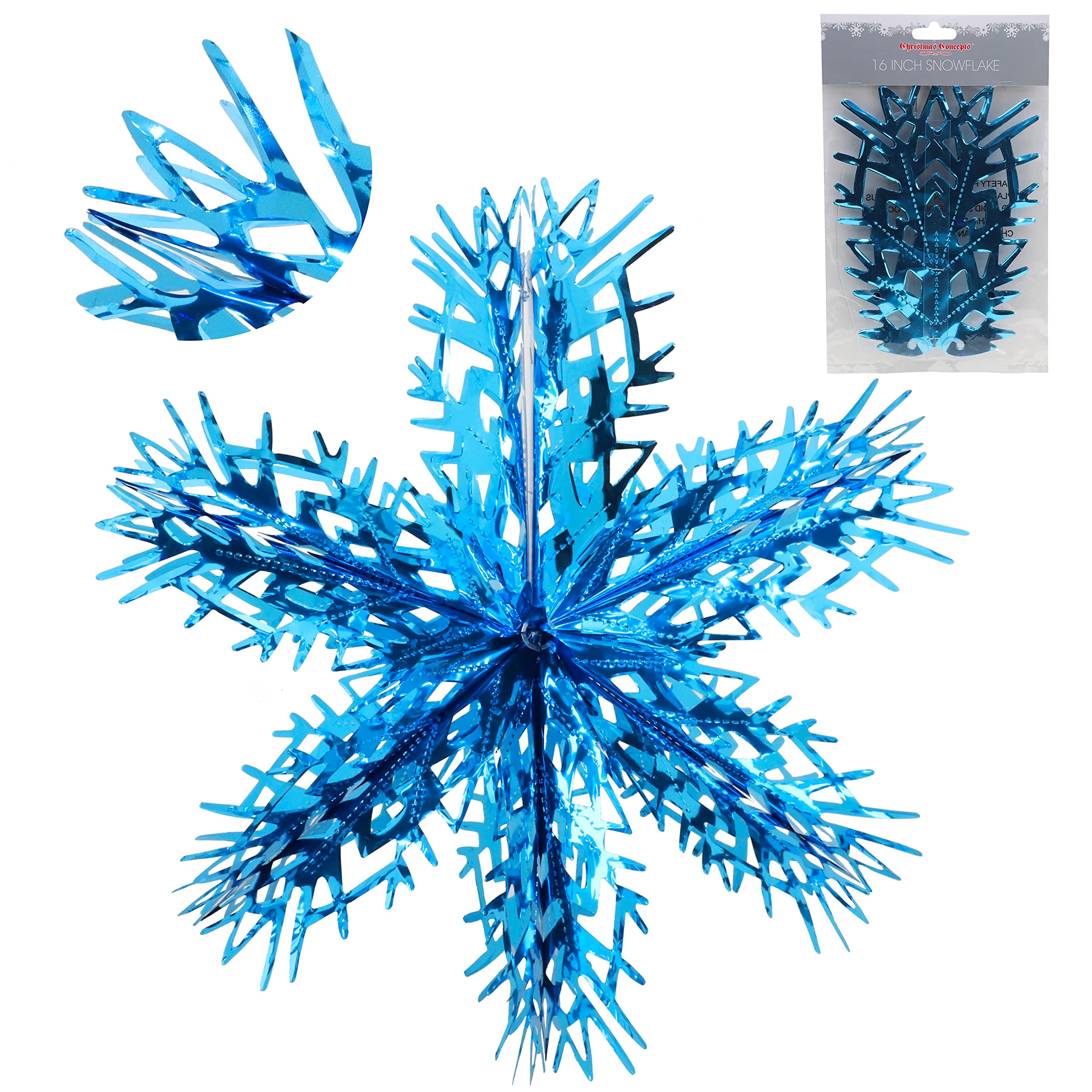 Christmas Concepts Turquoise Christmas Concepts® 16” (1.3Ft) Large Foil 3D Snowflake Hanging Decoration – Christmas Trimming (Turquoise)