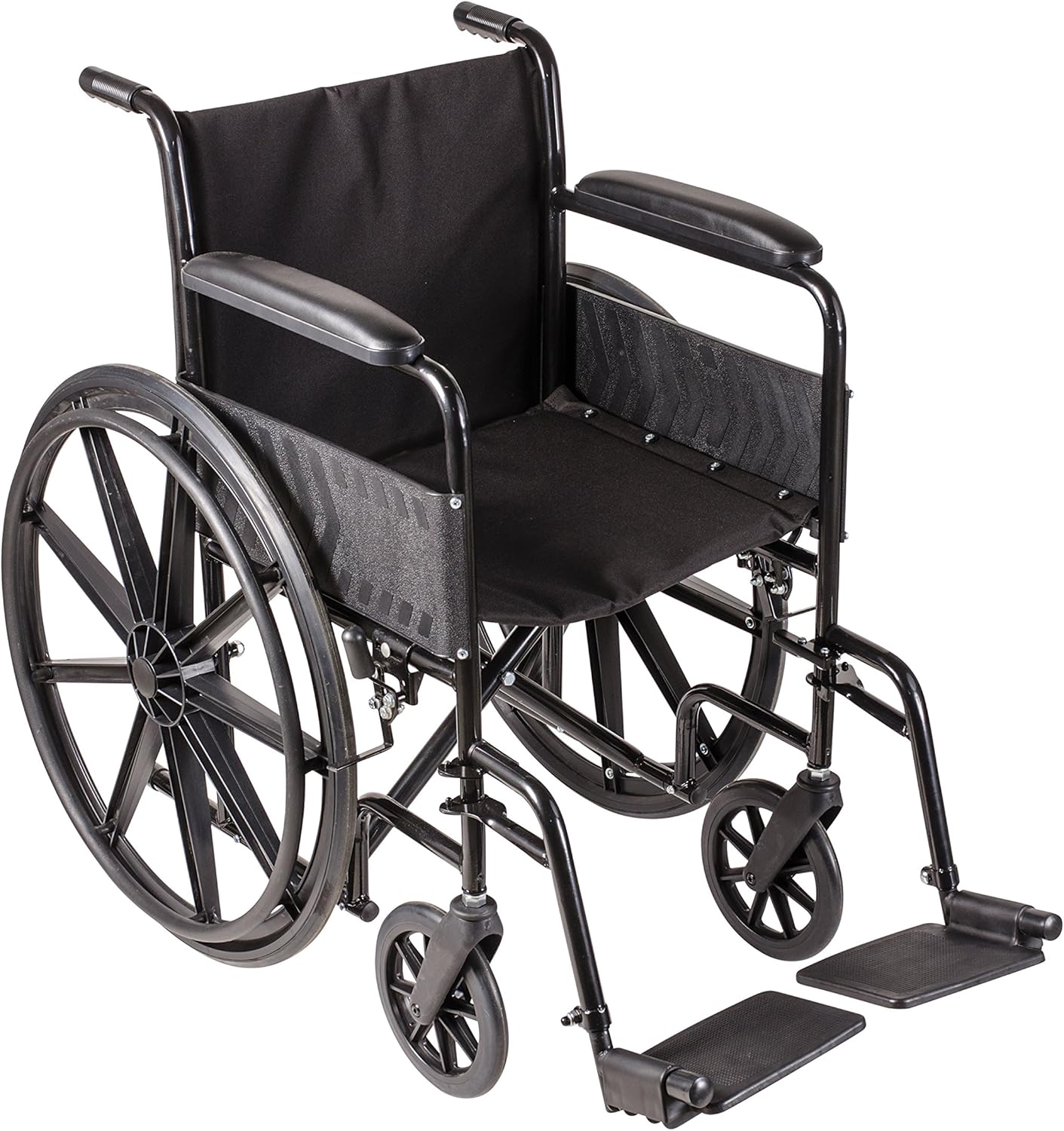 DMI Transport Chair Travel Wheelchair with Solid Steel Construction, Padded Fixed Armrests, Easy to Fold and Store, Push-to-Lock Brakes, Silver and Black : Health & Household