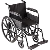 DMI+Transport+Chair+Travel+Wheelchair+with+Solid+Steel+Construction%2C+Padded+Fixed+Armrests%2C+Easy+to+Fold+and+Store%2C+Push-to-Lock+Brakes%2C+Silver+and+Black