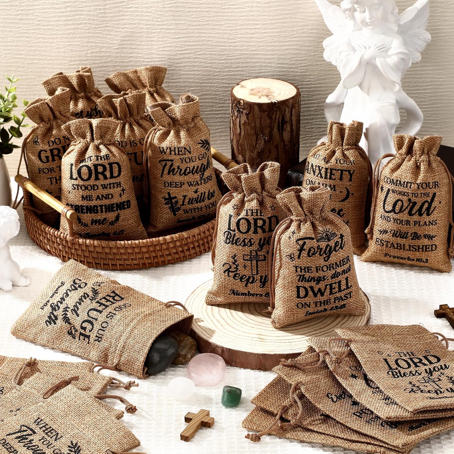 Wesnoy 100 Pcs Religious Gift Bag with Drawstring Bulk 4 x 6 Inch Burlap Christian Candy Gift Bag Small Bible Verse Treat Goody Jewelry Pouch for Baptism Vacation Bible School Church Party Supply - Image 4