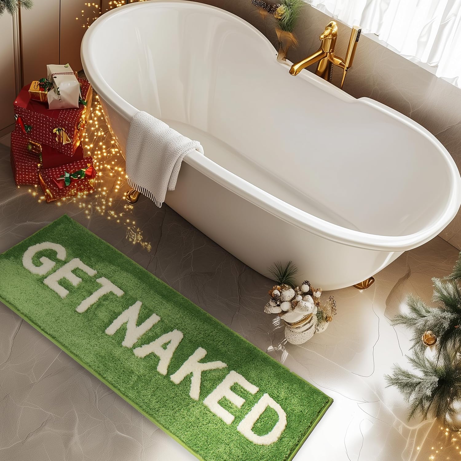 Long Bathroom Rugs Runner 18" x 47" Sage Green Get Naked Bath Mat Soft Absorbent Microfiber Bath Rugs Non-Slip Shaggy Carpet Washable Bath Mats for Bathroom Floor Tub Shower Winter Home Decor