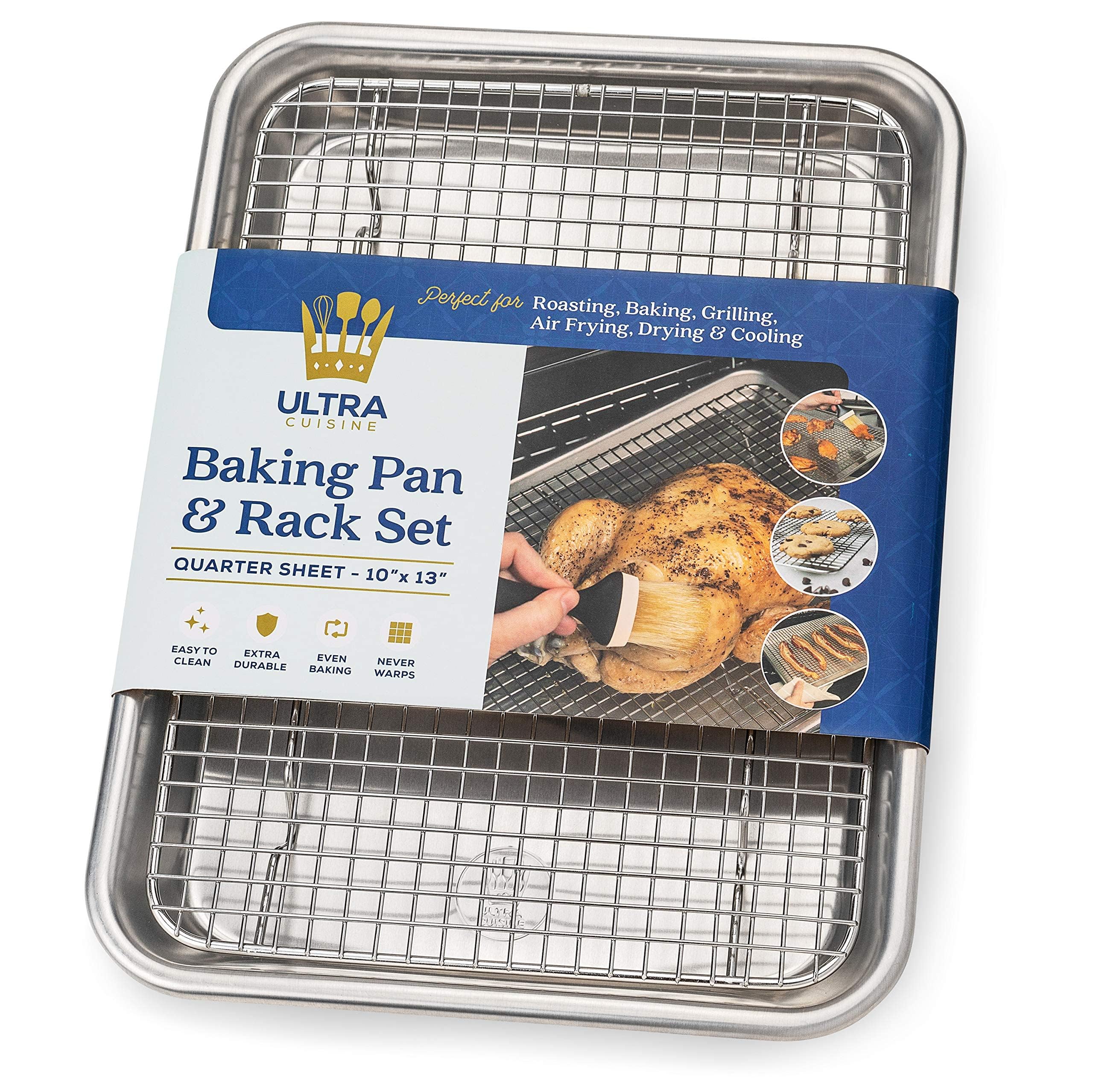 Quarter Sheet Pan with Wire Rack Set - Includes Premium Aluminum Baking Sheet with 100% Stainless Steel Baking Rack, Cookie Cooling Racks with 1/4 Pan Commercial Quality