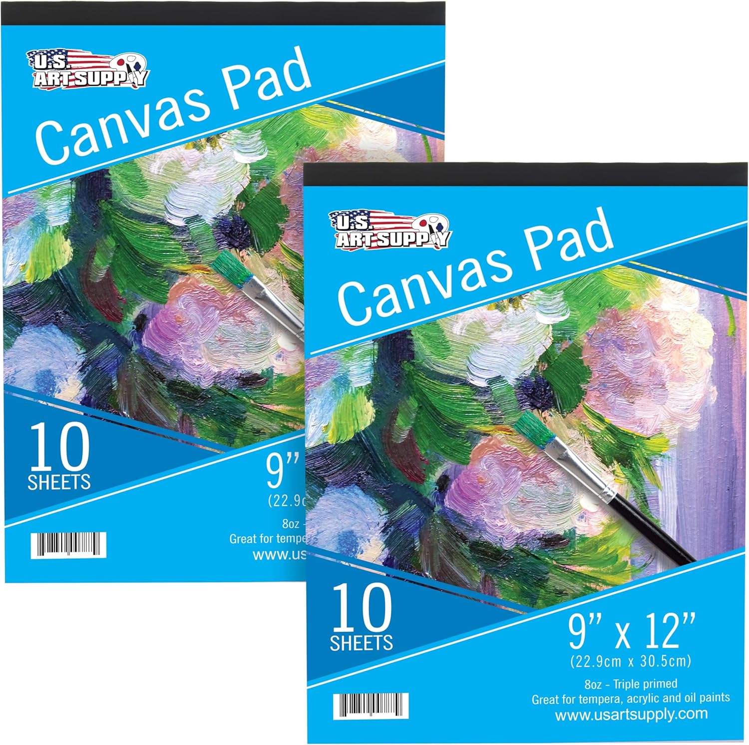 U.S. Art Supply 18" x 24" 10-Sheet 8-Ounce Triple Primed Acid-Free Canvas Paper Pad (Pack of 2 Pads), Canvas Paper for Acrylic Painting