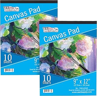 U.S. Art Supply 8" x 10" 10-Sheet 8-Ounce Triple Primed Acid-Free Canvas Paper Pad (Pack of 2 Pads), Canvas Paper for Acrylic Painting