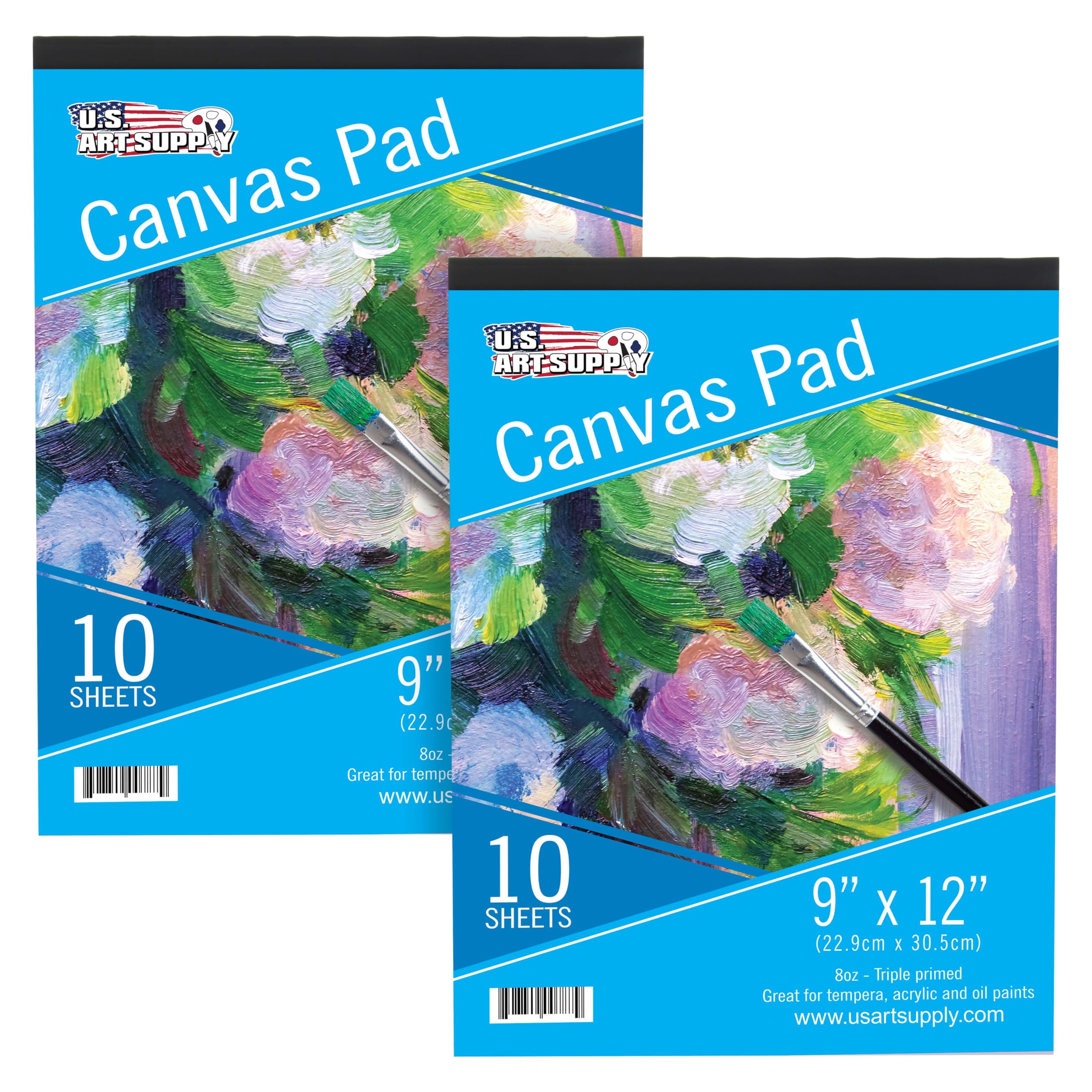 U.S. Art Supply 12" x 16" 10-Sheet 8-Ounce Triple Primed Acid-Free Canvas Paper Pad (Pack of 2 Pads), Canvas Paper for Acrylic Painting