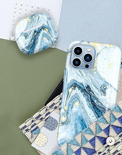 Miniatura 7 de JIAXIUFEN Funda diseñada para AirPods 3, funda de mármol con purpurina brillante, accesorios de piel de TPU para mujeres y niñas con llavero