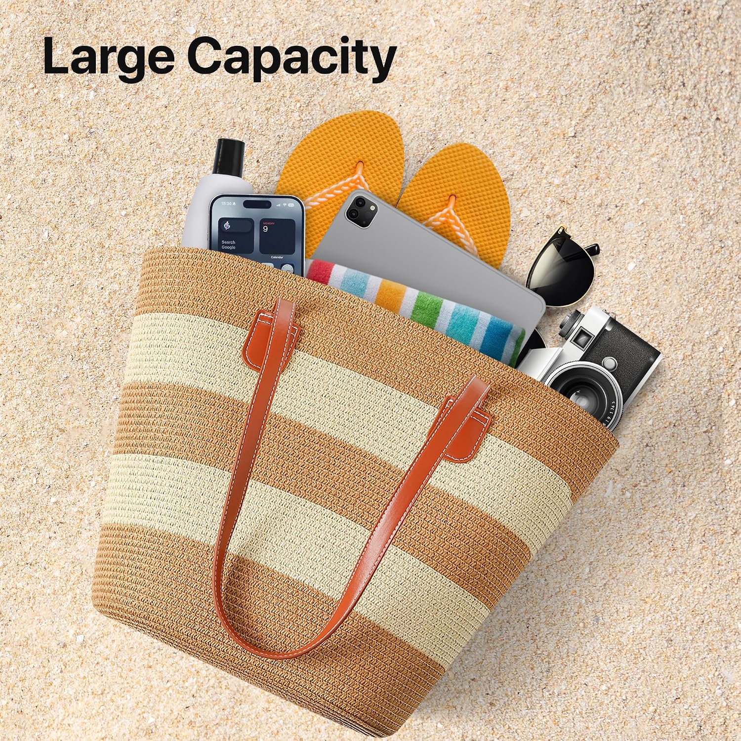 Straw Bags For Women | Travel Straw Totes Bag, Summer Woven Shoulder Bag Handbag