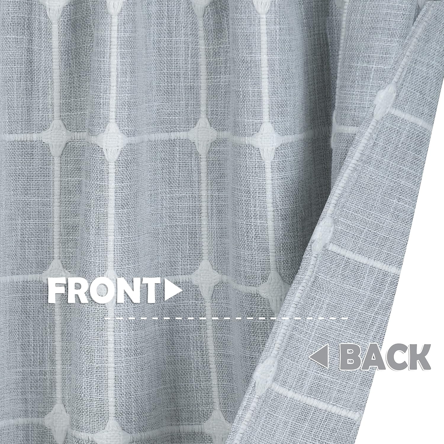 4 Pack Embroidered Plaid Valances for Kitchen, Light Filtering Linen Textured Semi Sheer Small Window Curtain, Farmhouse Valance Rod Pocket for Bathroom and Cafe Windows, 52"W x 18"L, Light Gray