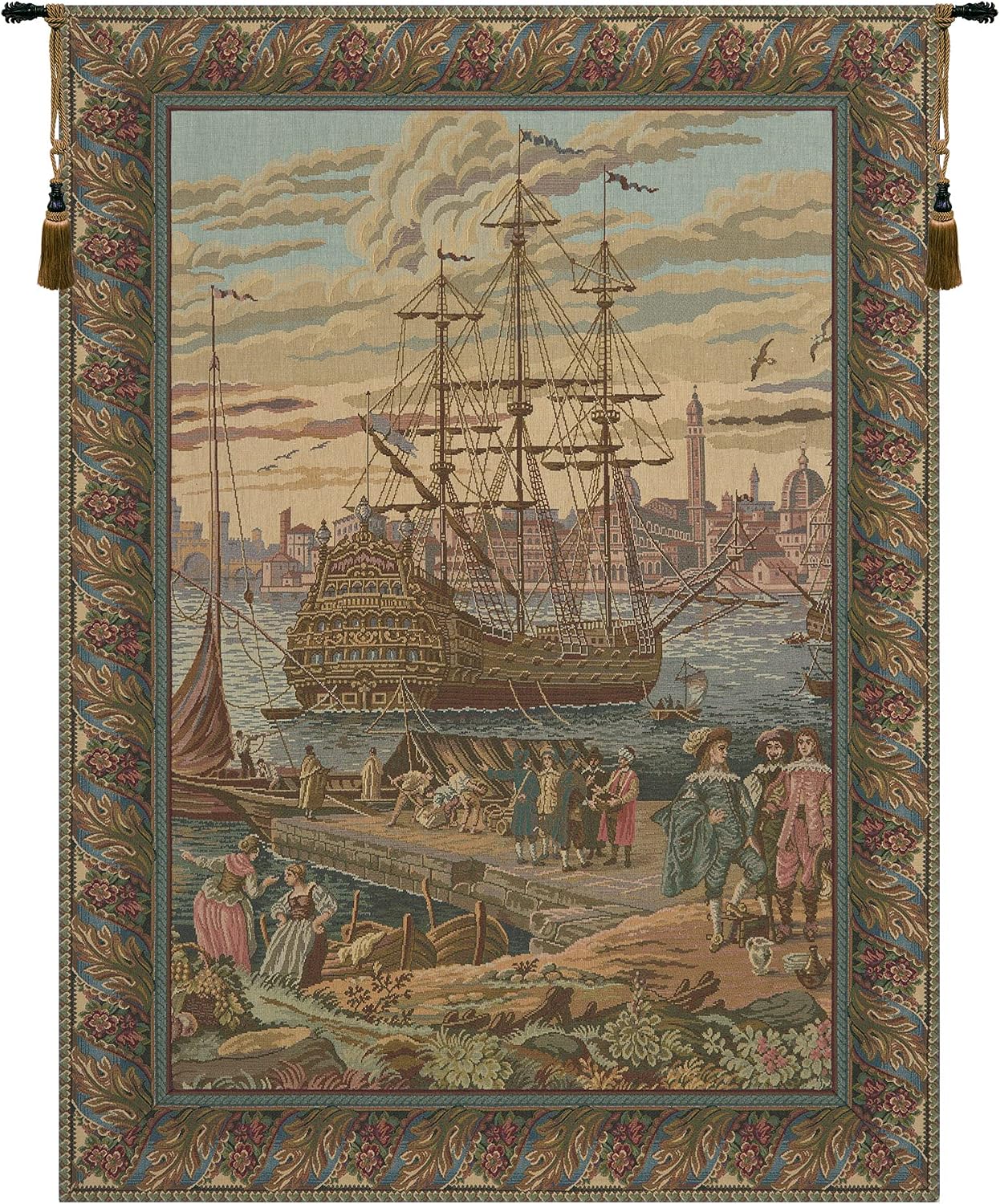 C Charlotte Home Furnishings Inc The Galleon I Italian Tapestry Wall Hanging - 34 in. x 45 in. Cotton/Viscose/Polyester by Francesco Guardi