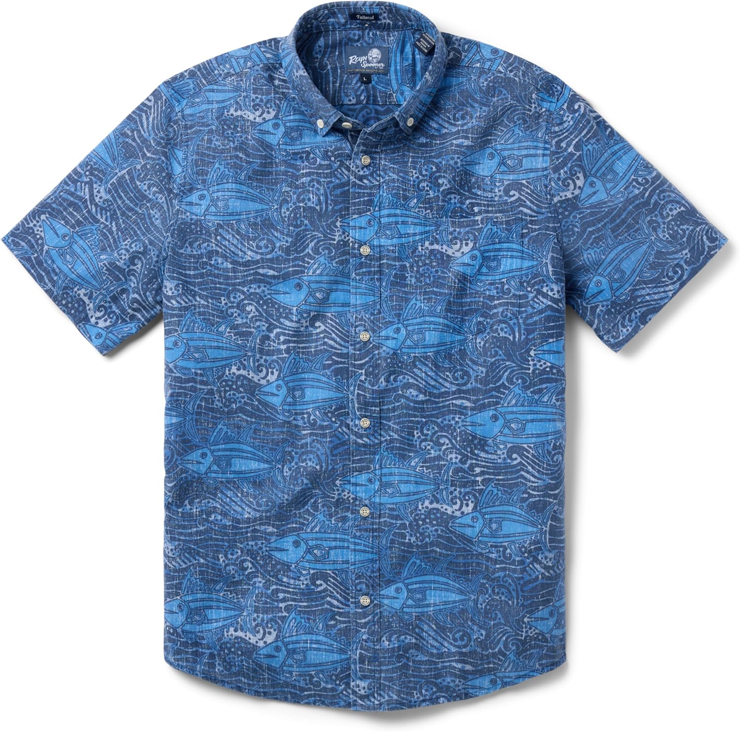 Reyn Spooner Men's Fish Print Hawaiian Aloha Shirt - Tailored Button Front