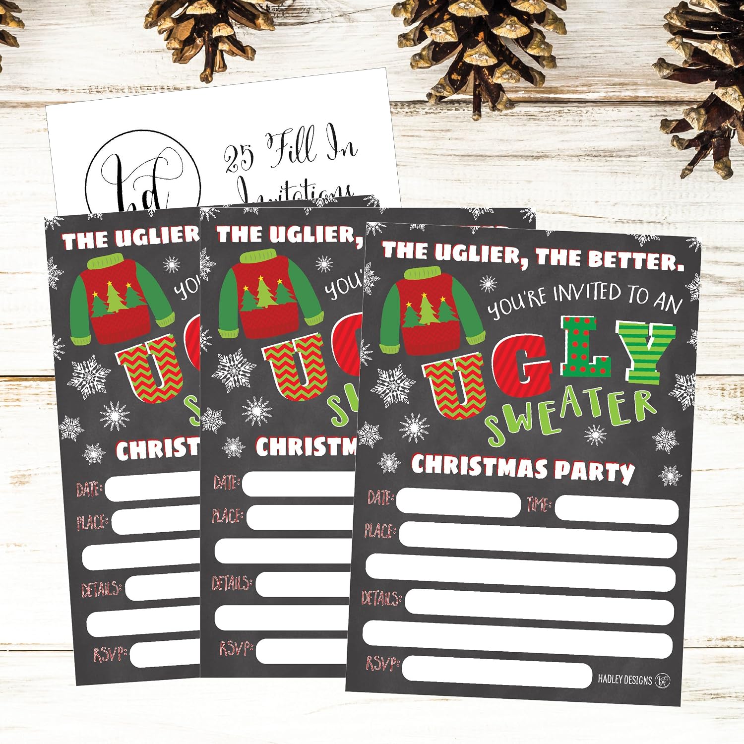 Hadley Designs 25 Christmas Party Invitations – Premium Holiday Invitation Cards for Kids and Adults, Christmas Party Invites for Winter Events, Gatherings & Holiday Open Houses (Ugly Sweater)
