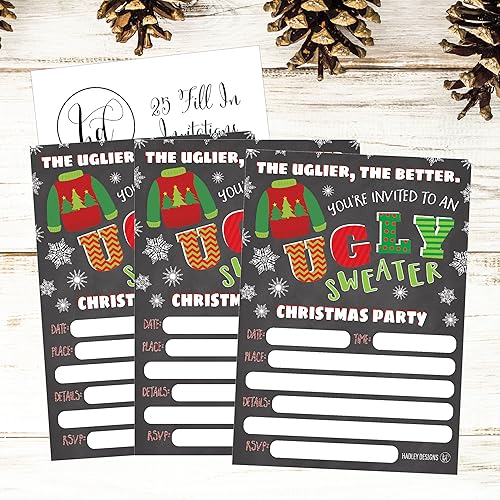 Miniatura 2 de Hadley Designs 25 Invitaciones para fiestas navideñas de suéter feo, invitación de cena de Navidad, ideas de tarjetas temáticas para eventos