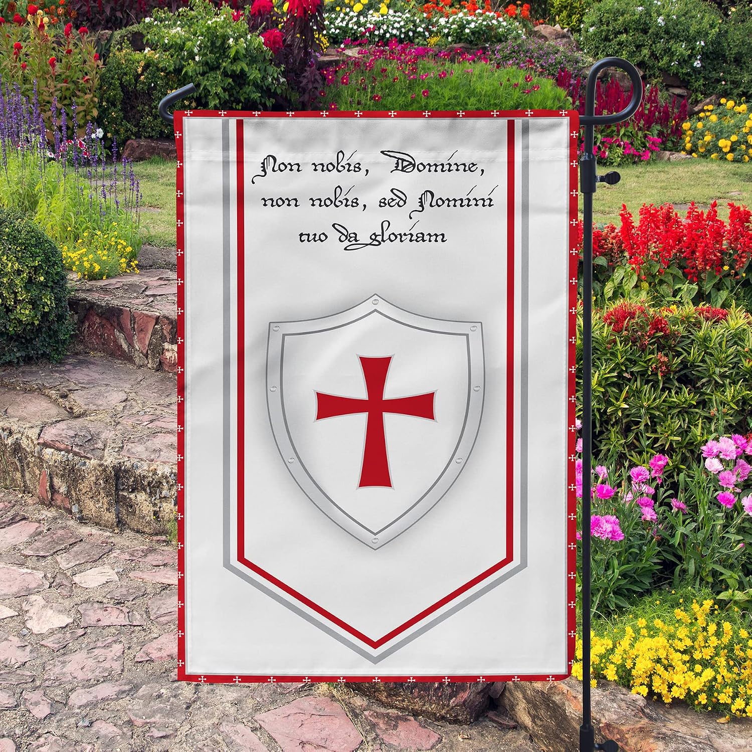 Knights Templar Flag Banner Showcase Affiliation Membership Decoration Banner - Durable Nylon with Vibrant Double-Sided 12x19 Garden Flag - Ideal Decor for Yard, Garden, Front Lawn, Indoor and Outdoor