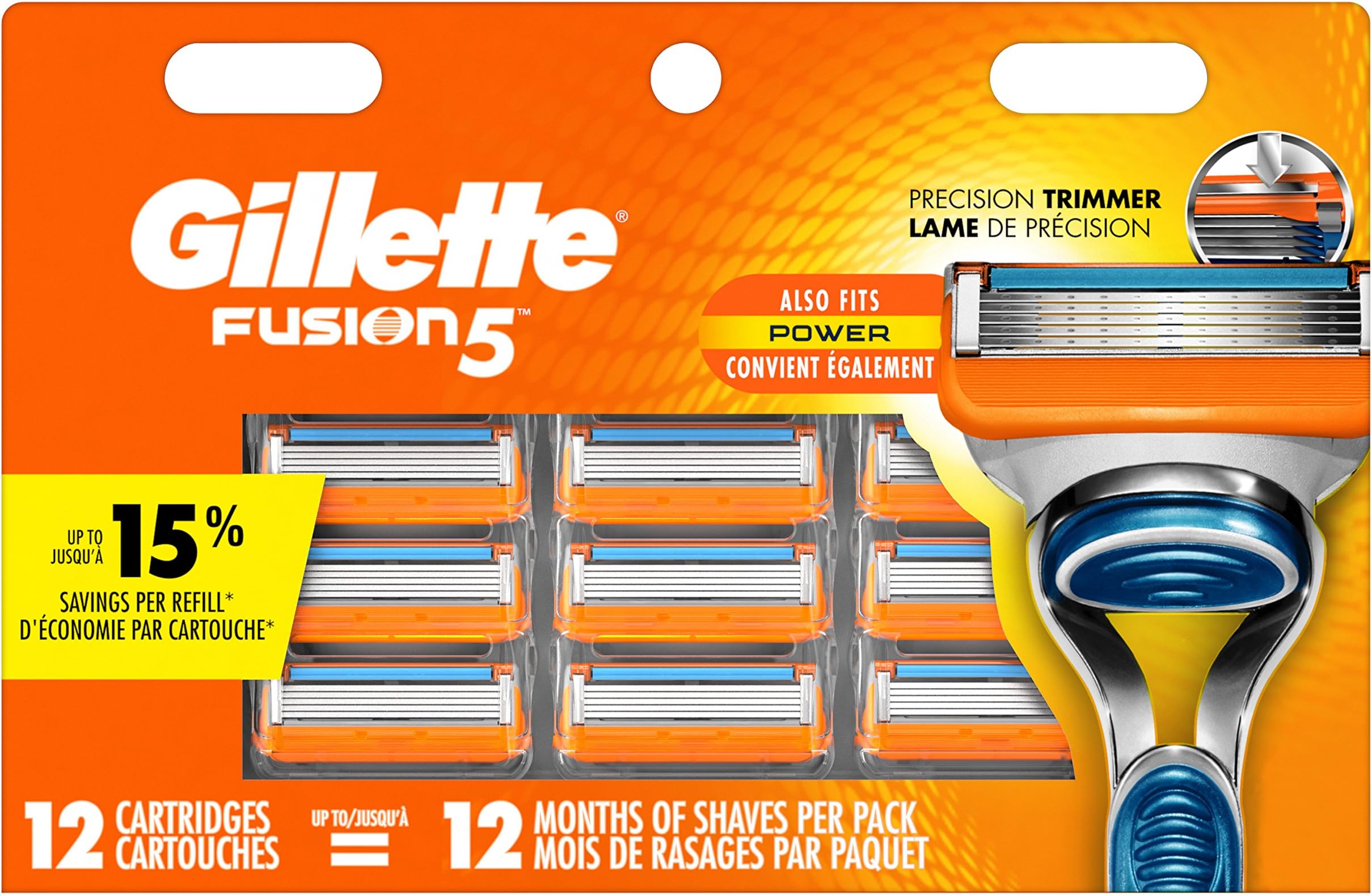 Gillette Fusion5 Men's Razor Blades, 12 Blade Refills