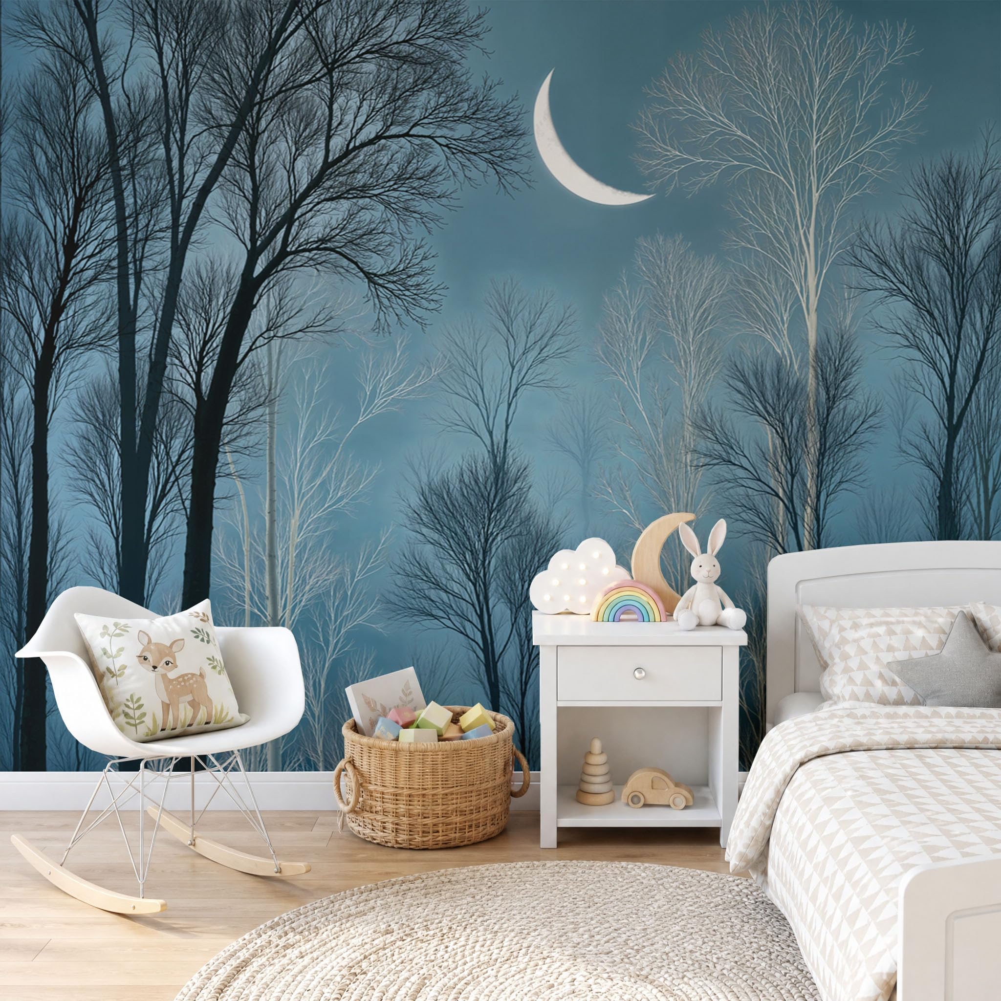 Papier peint soie panoramique lune et arbre déco murale luxe