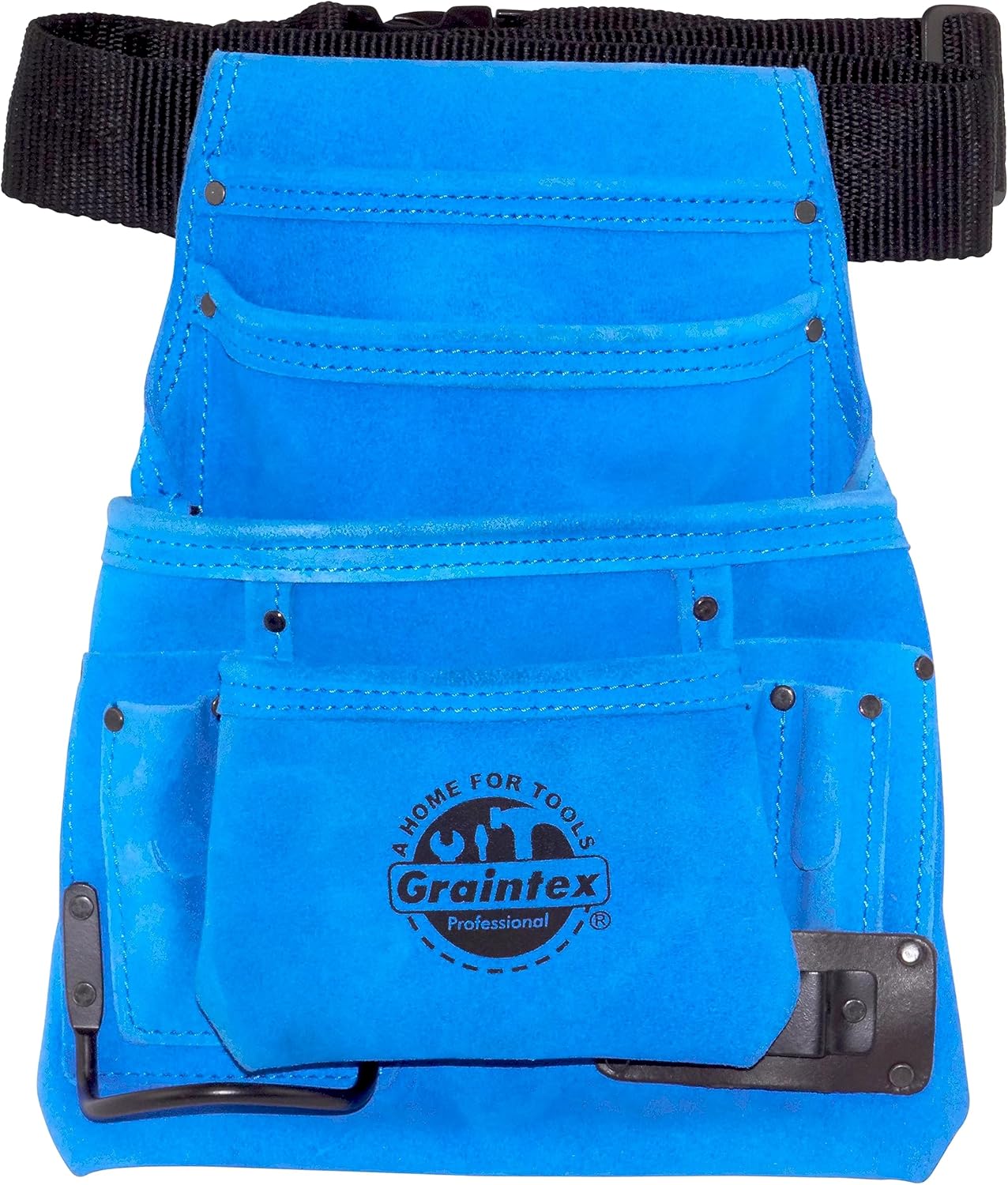 Graintex SS2138 10 Pocket Nail & Tool Pouch Blue Color Suede Leather with 2” Webbing Belt for Constructors, Electricians, Plumbers, Handymen