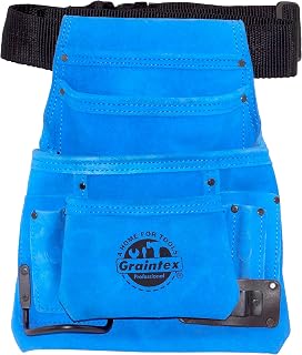 Graintex SS2138 10 Pocket Nail & Tool Pouch Blue Color Suede Leather with 2” Webbing Belt for Constructors, Electricians, Plumbers, Handymen