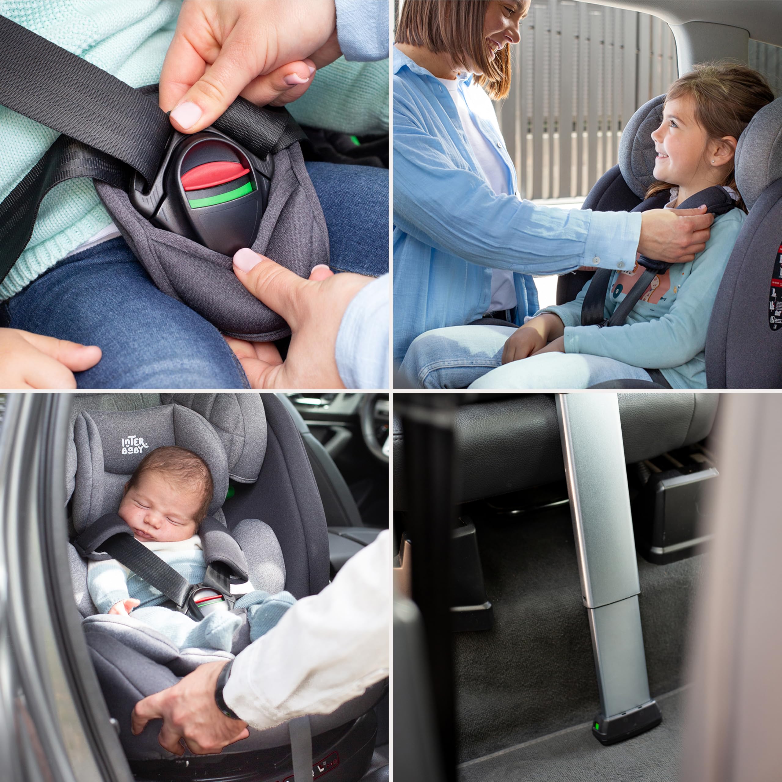 Interbaby Silla Coche Bebé Sella i-Size ISOFIX 360° Grupo 0+1+2+3 (Negro) | Silla auto giratoria 360 reclinable 40-150 cm, reductor recién nacido, protección lateral SIP, reposacabezas regulable