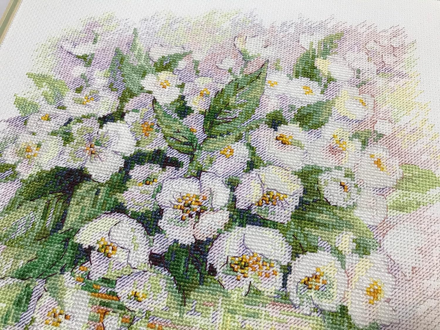 RIOLIS 1467 - Watercolor Jasmine - Counted Cross Stitch Kit 11¾" x 11¾" Zweigart 14 ct. White AIDA 21 Colors