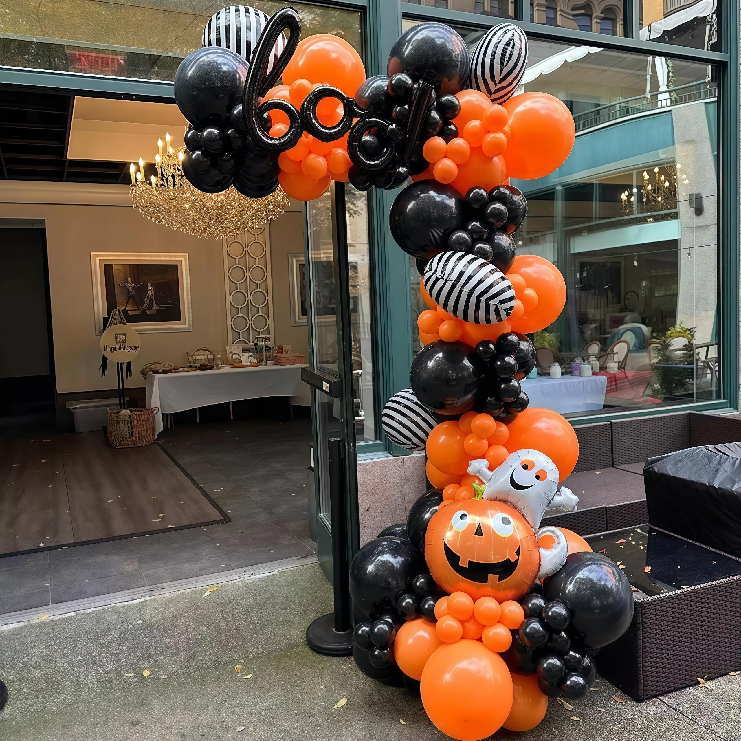 Halloween Party Deko Luftballon Girlande mit boo, Orange Schwarz Ballons Girlande mit Kürbis Geister Fledermaus für Halloween Geburtstag Süßes oder Saures Party Innen und Außen Dekoration