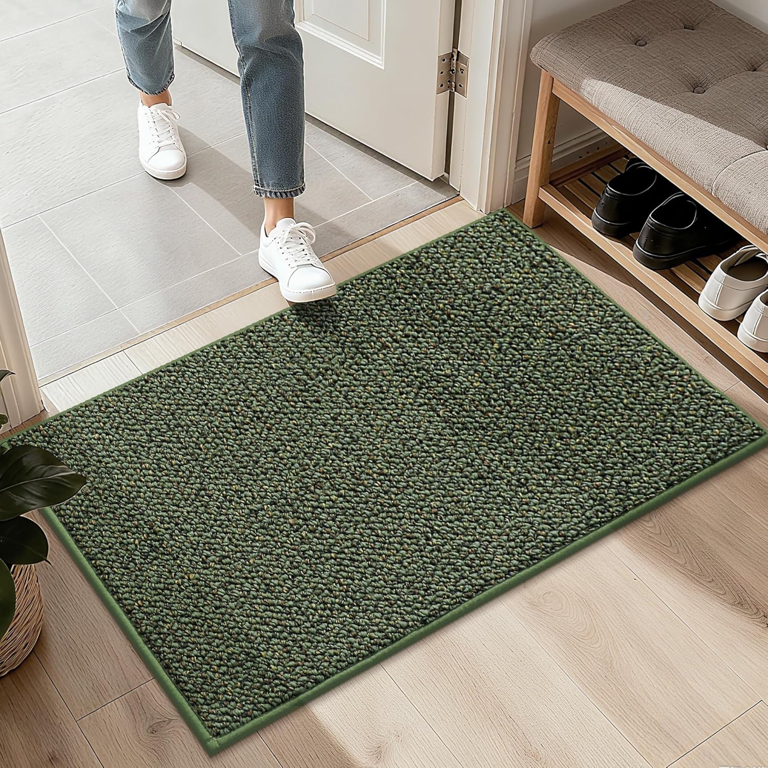 BEQHAUSE 2x3 Entryway Rug Indoor Door Mat Non-Slip Washable, Hallway Rugs Absorbent & Stain Resistant Hall Carpet Runner Rugs for Entryway, Front Door Floor Mats Laundry Room Rugs for Entry, Green Green 2'x3' (Rectangular)