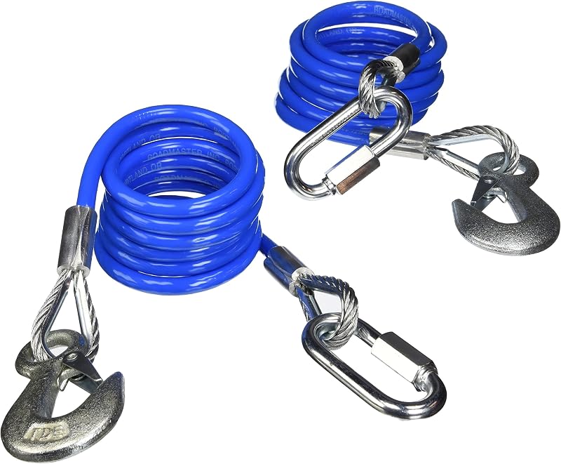 Par de cabos de segurança espirais Roadmaster 643 com gancho simples para tow bars – 1,73 m, capacidade de 2.722 kg por par