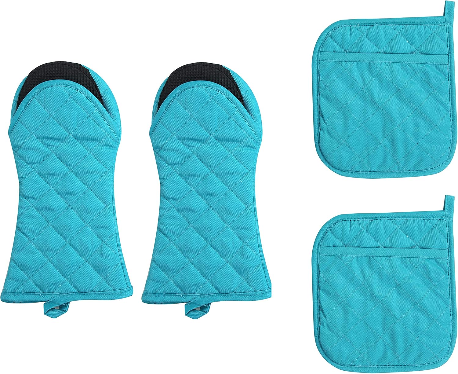 ARCLIBER Hot Pads and Oven Mitts,4PCS Heat Resistant Kitchen Gloves,Non-Slip Rubber Surface 2 Oven Mitts,2 Pot Holders for Cooking,Baking,Grilling,Barbecue,Blue - Image 2