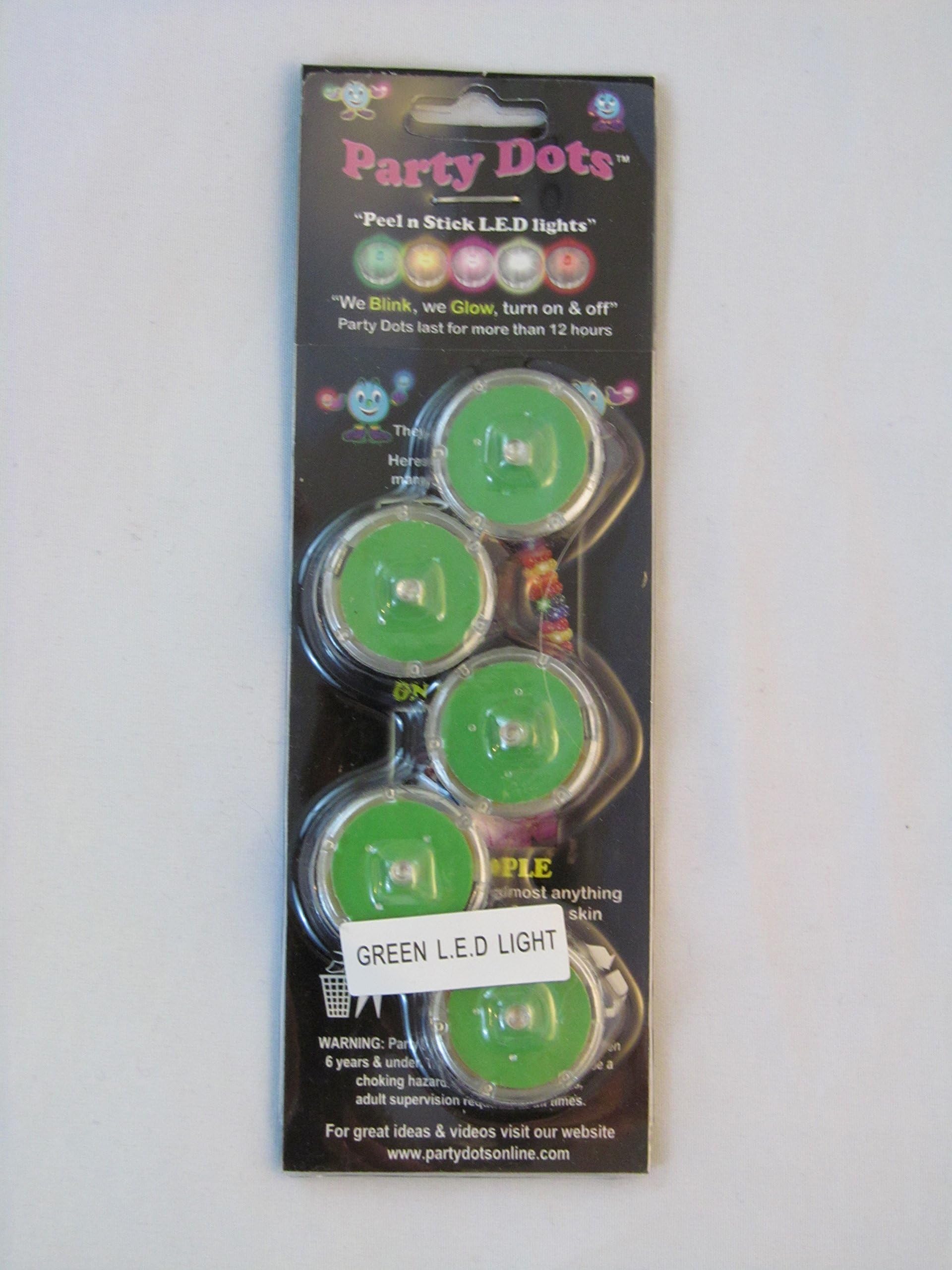 GREEN LED MINI STICKY LIGHT 5 COUNT: PARTY DOTS - Green Peel and Stick Light