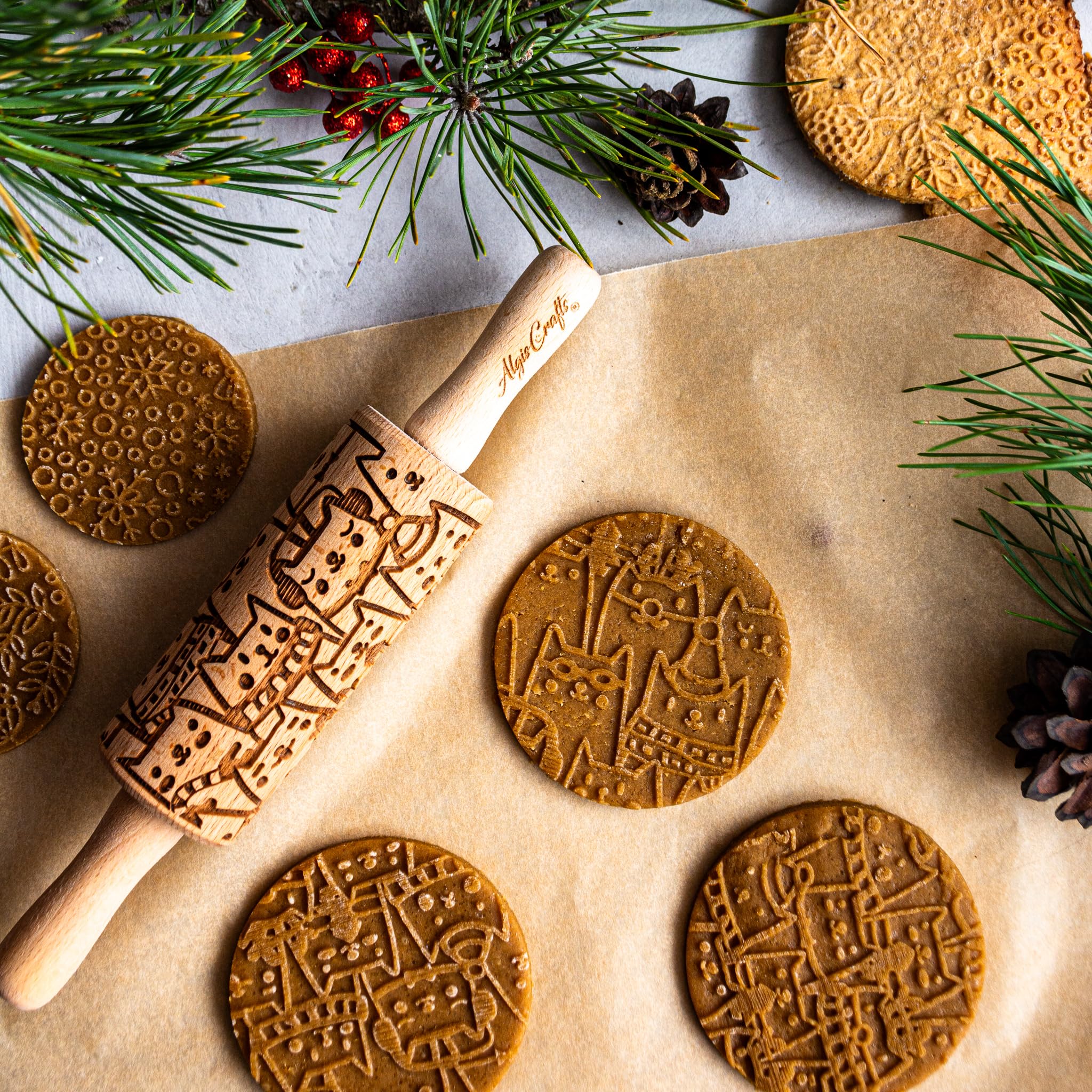 Christmas Fest 3 Mini Embossed Rolling Pin Set. Wooden Laser Engraved Textured Rolling pins for Cookies Modeline - Image 3
