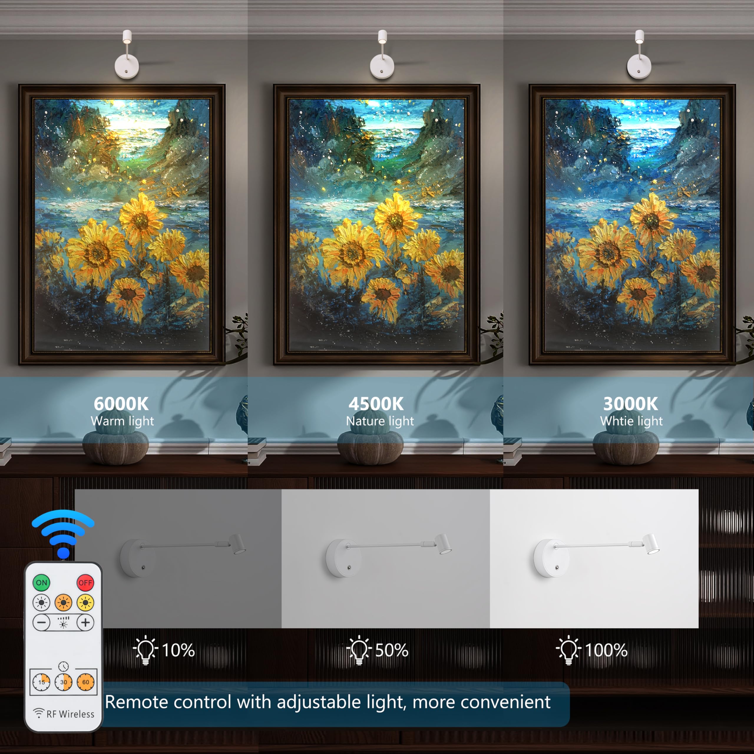 Amazon.co.jp : Ziqili ホワイト ピクチャーライト 壁用 電池式 充電式