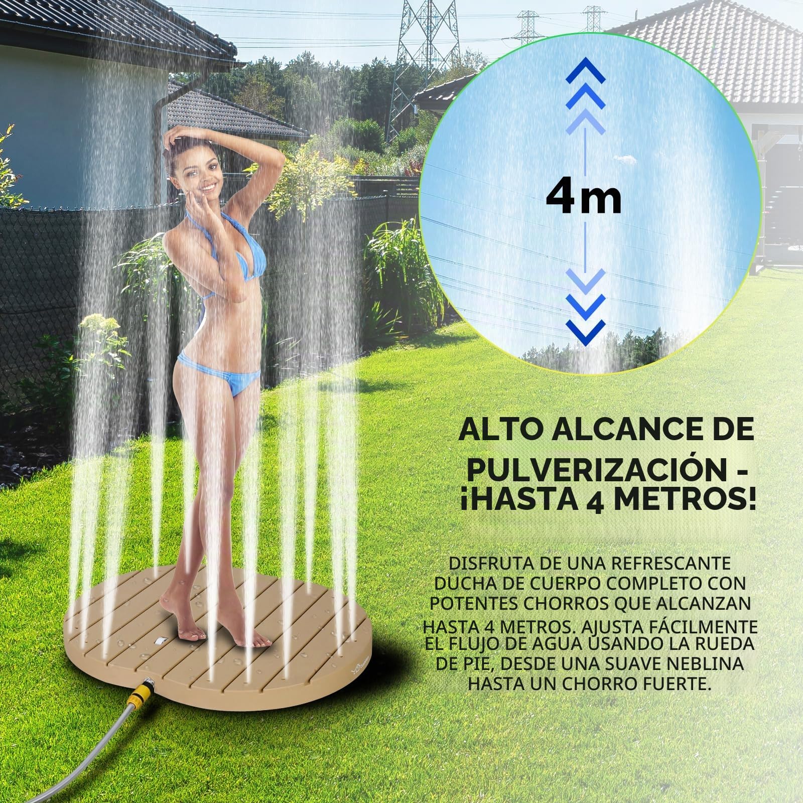 CCLIFE Ducha De Suelo Exterior Jardin con Ruedas,Altura De la Fuente 4m,PP,Antideslizante, para Acampar En El Jardín,Madera