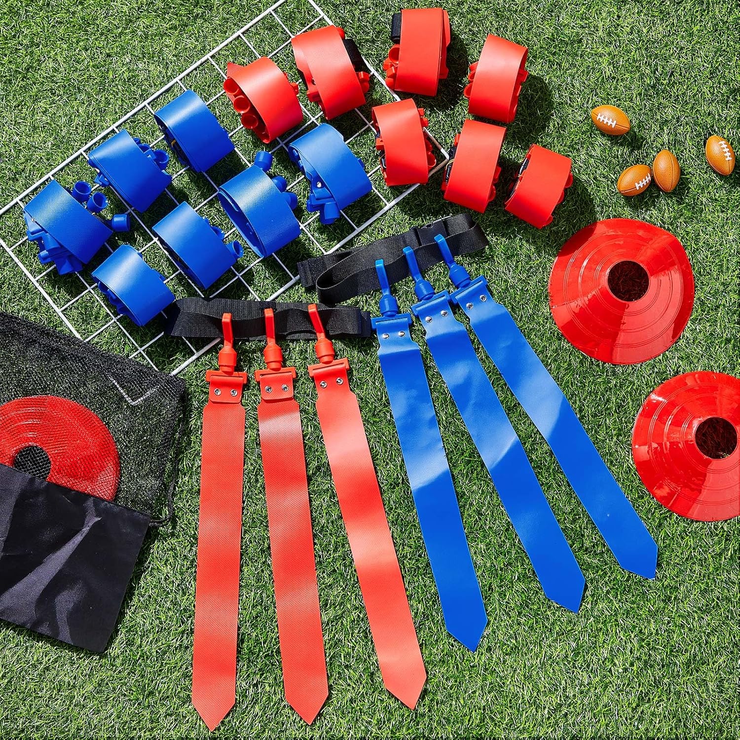 Wettarn 10/16 Player Flag Football Belts Adjustable Flag Football Set with Cones Bag for Youth Adults Kids Training Sport