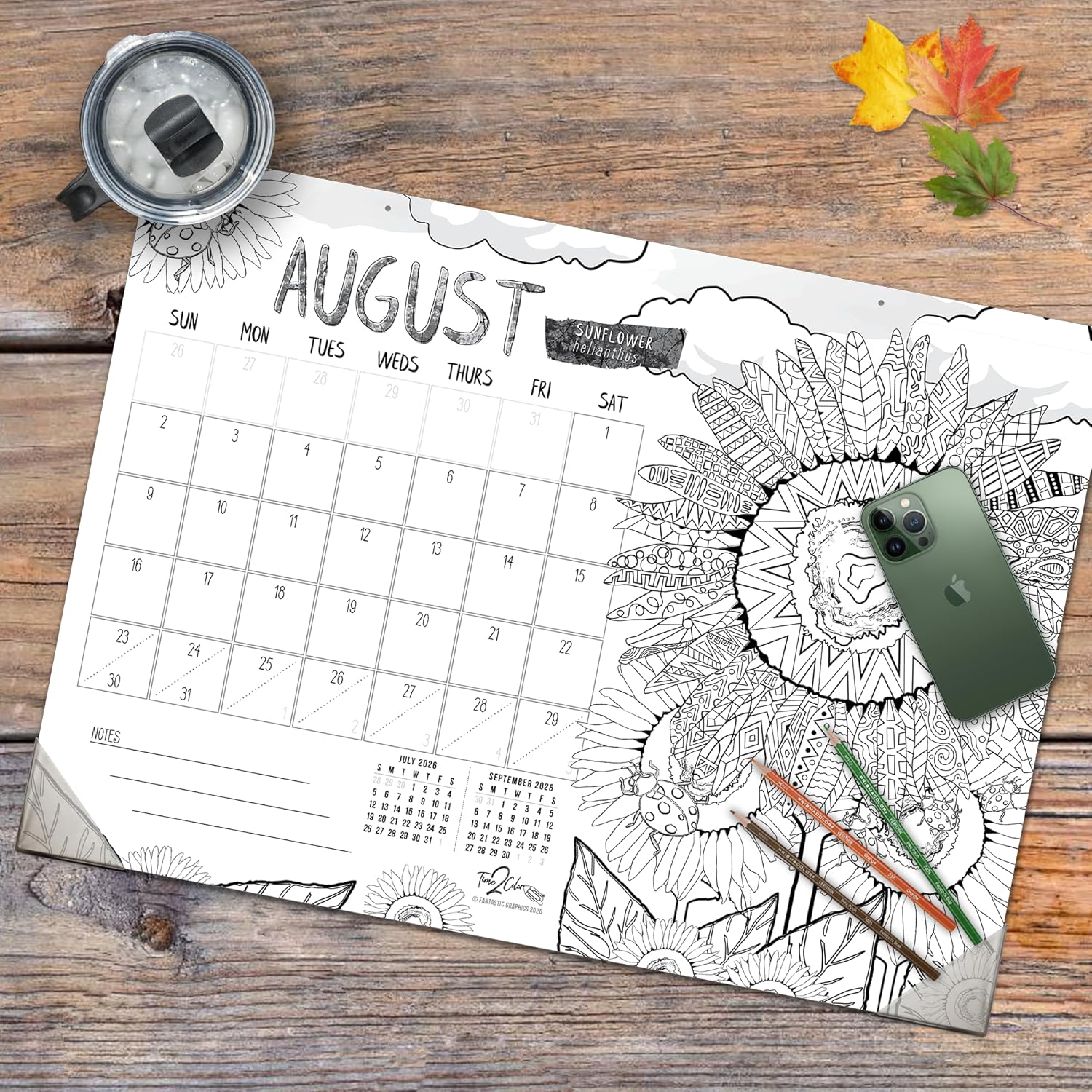 Time2Color 2026 Office Edition Desk Blotter/Wall Coloring Calendar (22" x 16"): Nature Theme