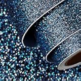 FunStick Black Blue Reflective Glitter Wallpaper Peel and Stick Sparkle Glitters Wallpaper Self Adhesive Navy Blue Glitter Contact Paper for Cabinets Bedroom Wall Decor DIY Crafts Removable 15.8
