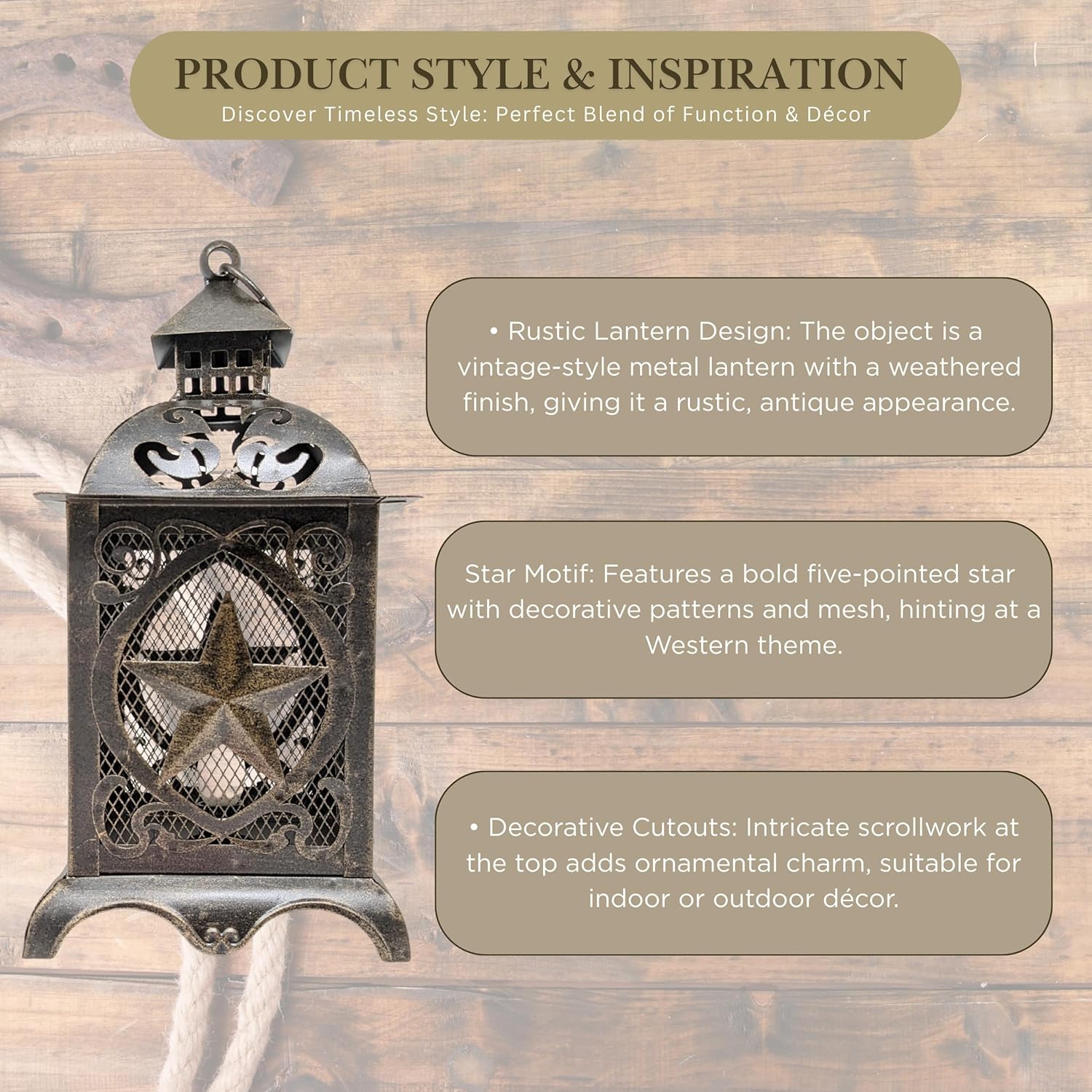 Rustic Western Lantern Lamp with Star Silhouette Design – Vintage Plug-in Metal Table or Hanging Lamp – Decorative Lodge Country Home Décor Accent – Unique Gift for Living Room, Bedroom, or Office