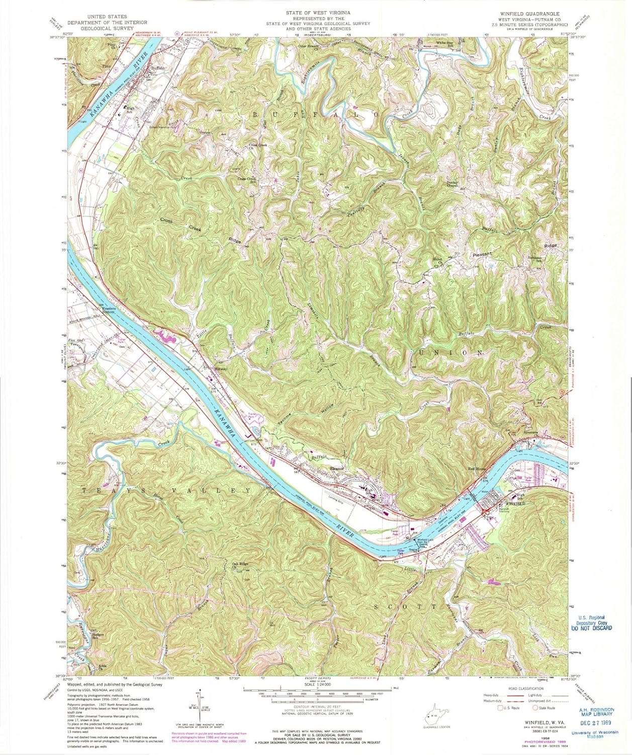 West Virginia Maps 1958 Winfield, WV USGS Historical