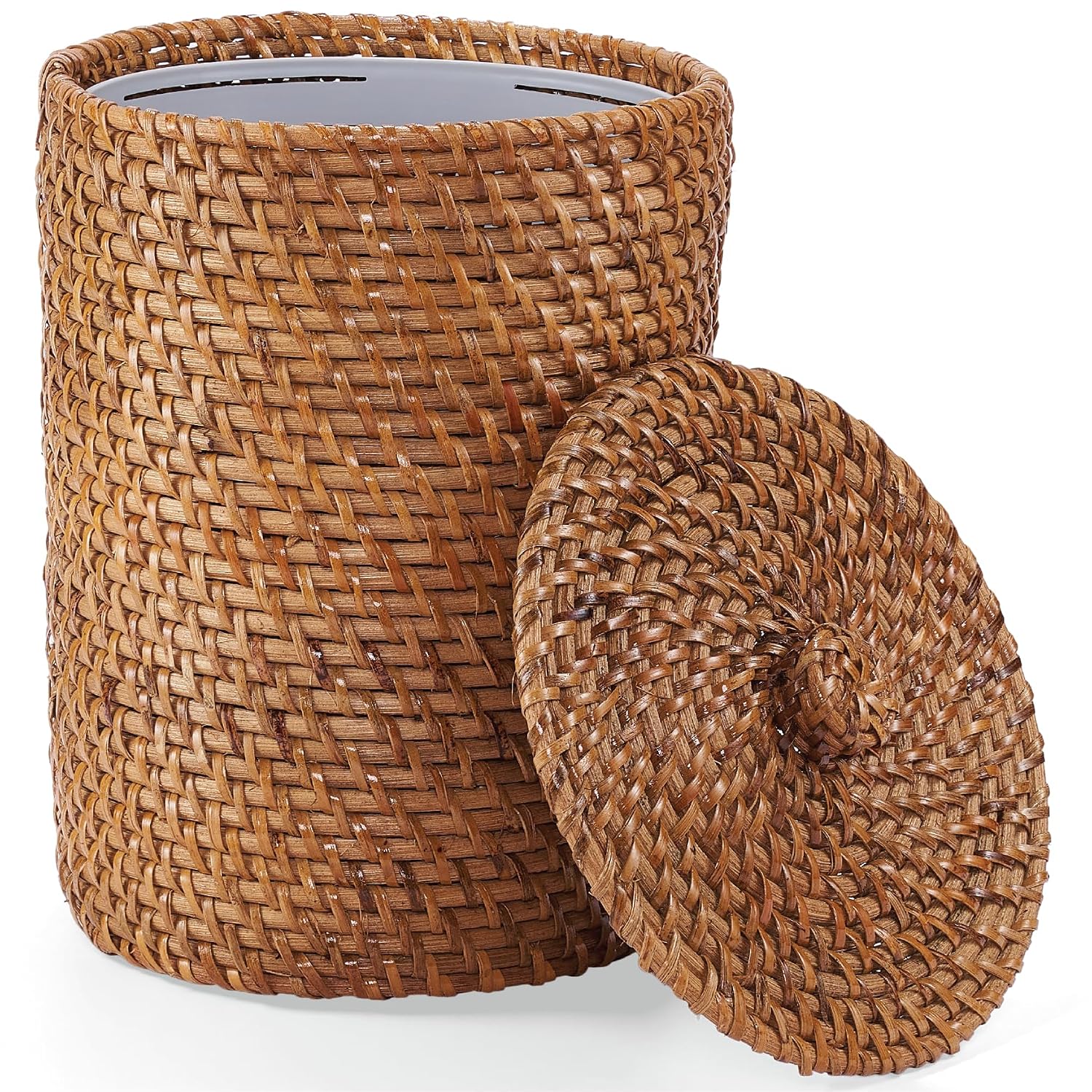 84ECO Wicker Trash Can with Lid and Liner and Set of 2 Decorative Storage Boxes with Lids, Black