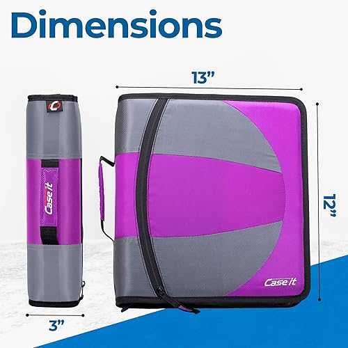 Miniatura 9 de Case-it - Carpeta doble con cremallera 2 en 1, dos anillos en D de 1.5 pulgadas, incluye bolsa para lápices, múltiples bolsillos, capacidad de 600