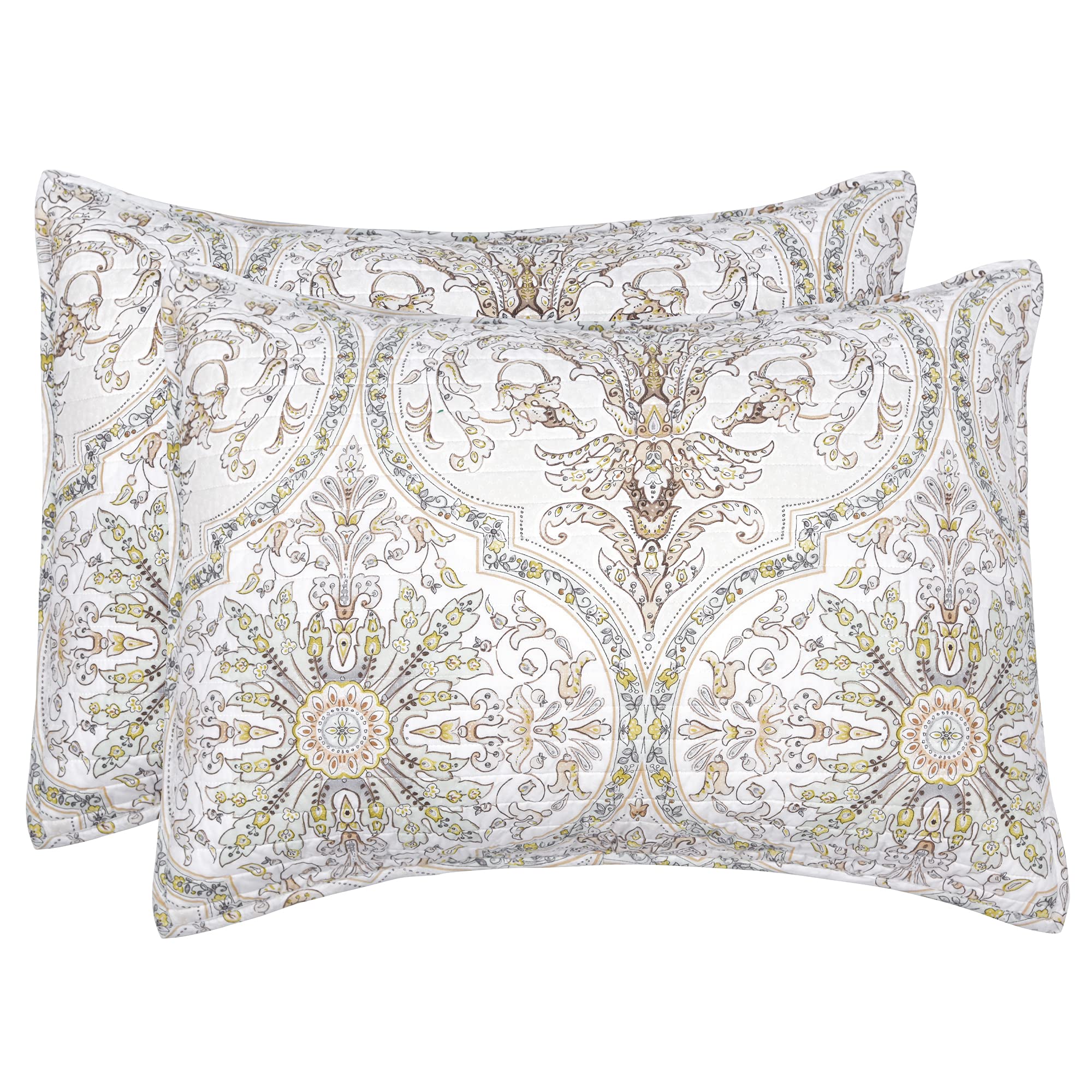 Levtex Home Villa Lugano Cosima Quilt Set - King Quilt (106x92) + Two King Pillow Shams (26x20) - Medallion - Taupe, Green, Yellow and White - Reversible - Cotton Fabric