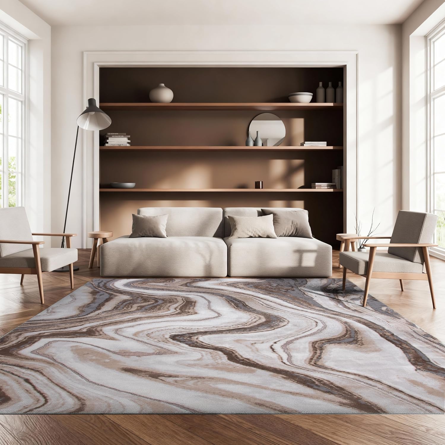 SAFAVIEH Craft Collection Area Rug - 9' Square, Gold & Grey, Modern Abstract Design, Non-Shedding & Easy Care, Ideal for High Traffic Areas in Living Room, Bedroom (CFT819D)
