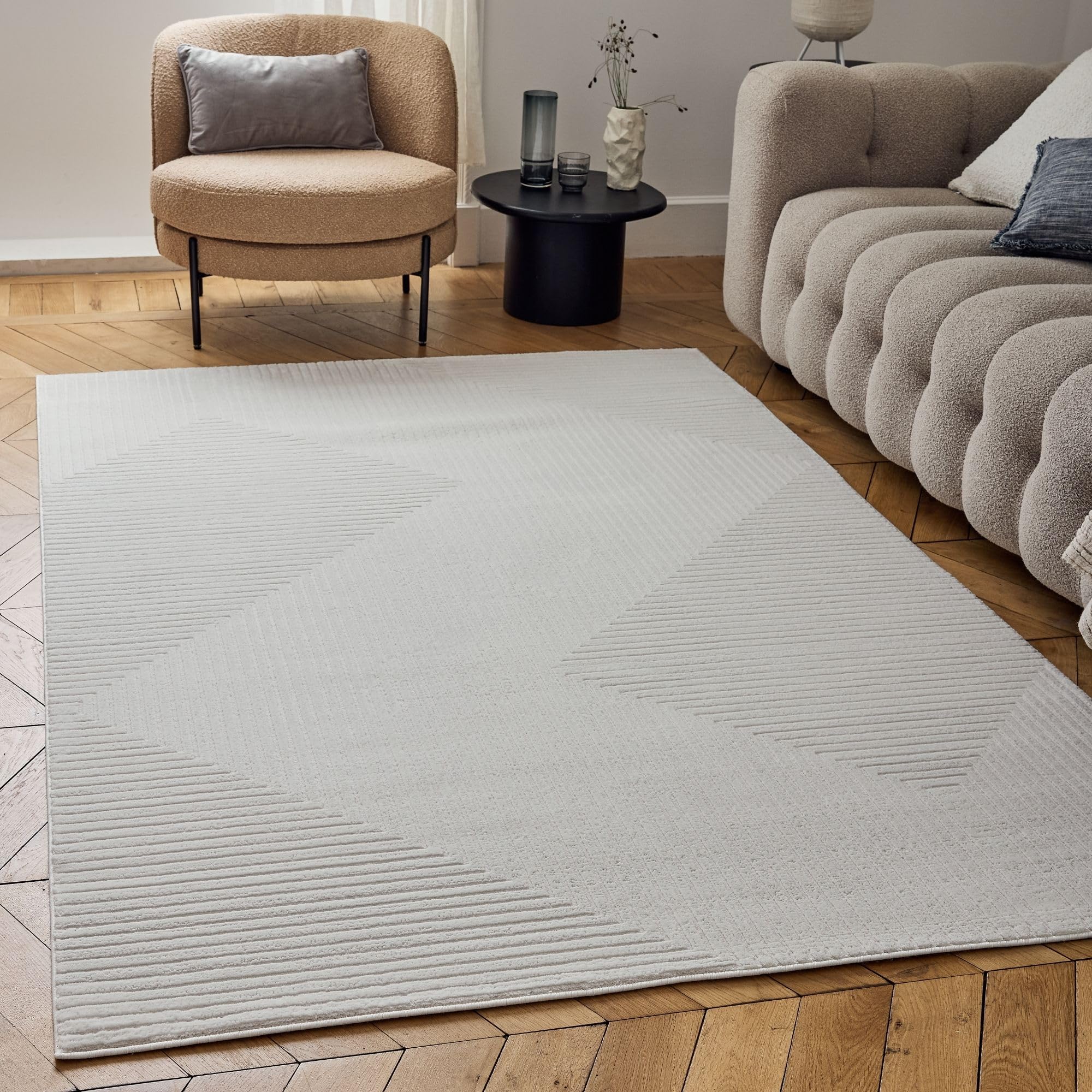 The Rugs Carmel Cream Geometric Design Area Rug And Runner Non SheddingStain ResistantSoft from B&Q